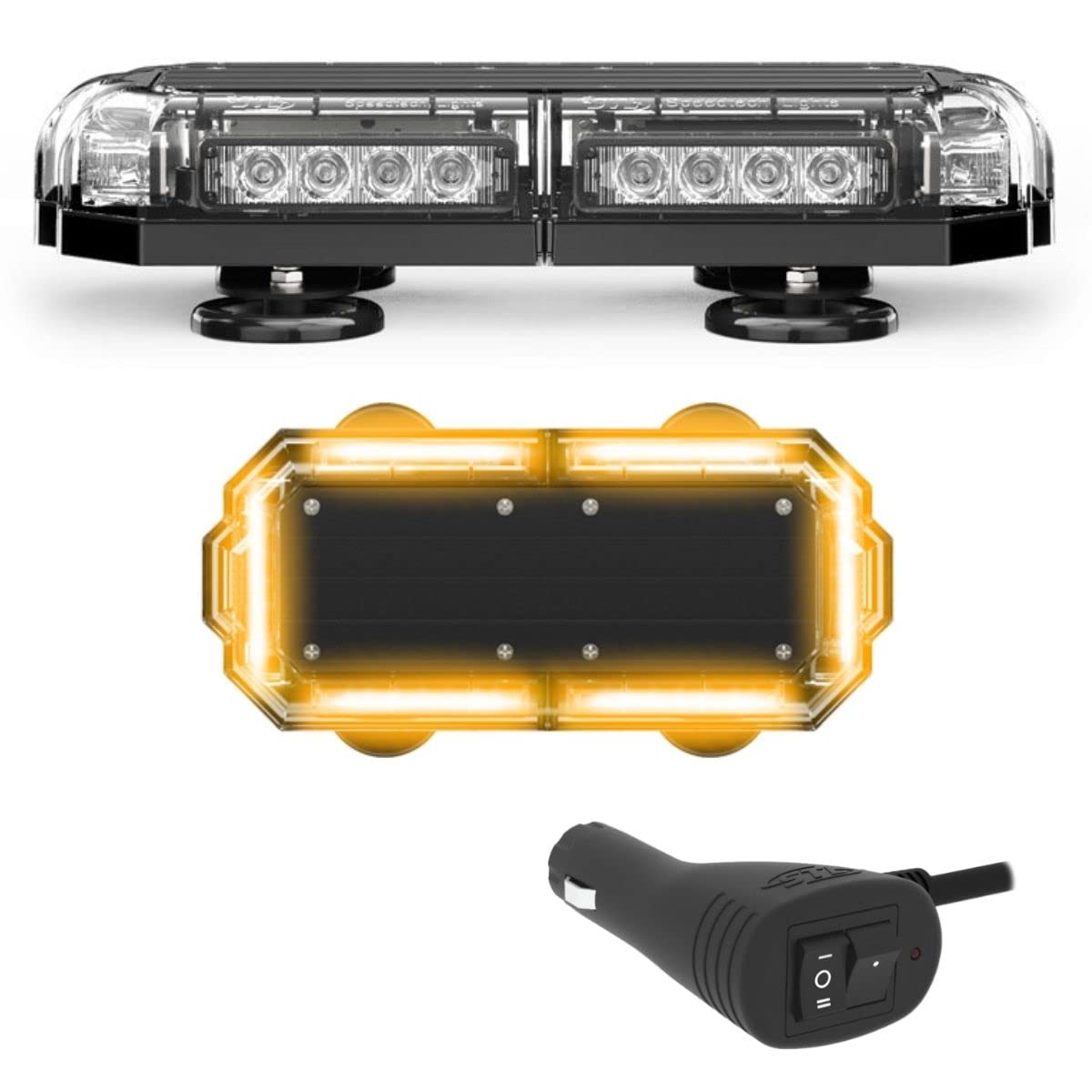 SpeedTech Lights Mini 14 72W LED Strobe Light Bar - Amber/Yellow Magnetic Roof Mount for Trucks, Cars, Plows & Emergency Vehicles - Ideal for Road Safety, Construction Zones & Night Visibility