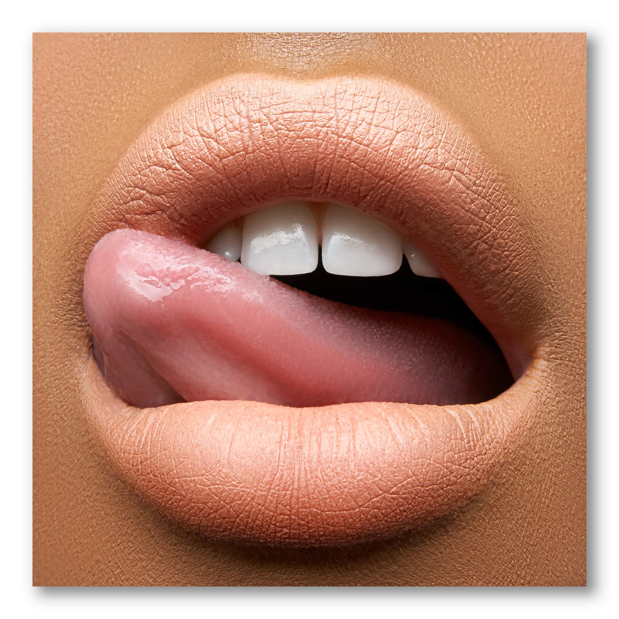 Stunning Dark-Skinned Woman Lips with Tongue - Modern Canvas Wall Art for Living Room, Bedroom & Office Decor
