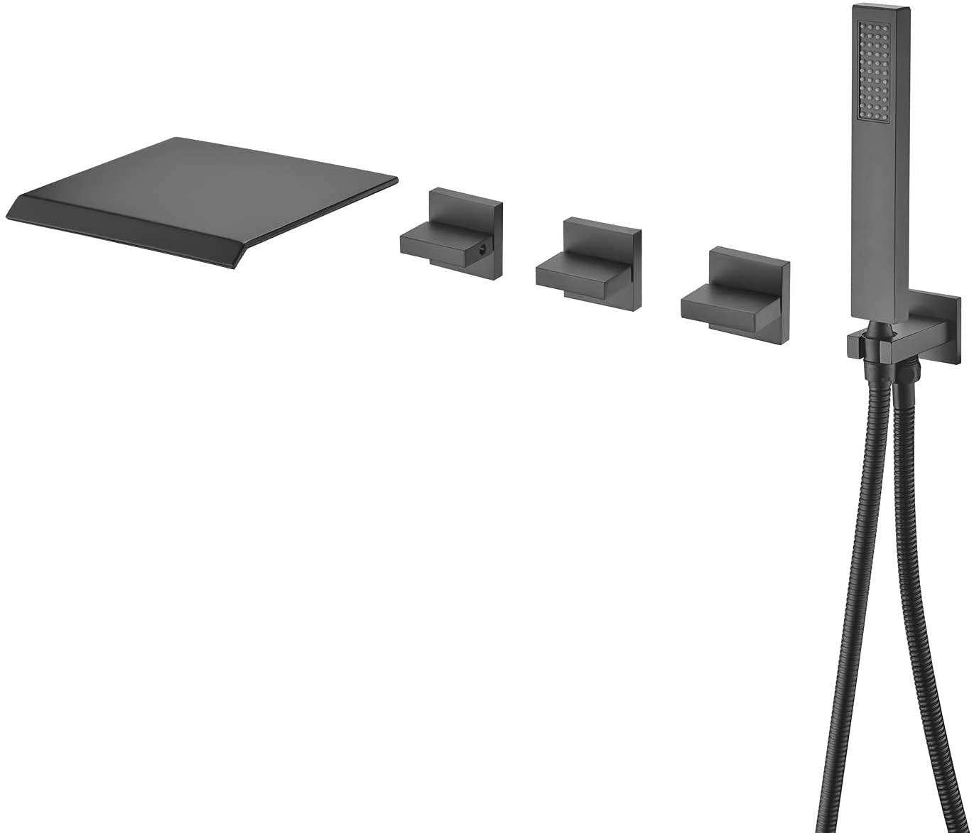 Wall Mount Waterfall Tub Filler Faucet with Hand Shower - High Flow Matte Black Bathtub Faucet for Modern Bathroom | SUMERAIN | Perfect for Spa-Like Relaxation & Luxury Bath Experience
