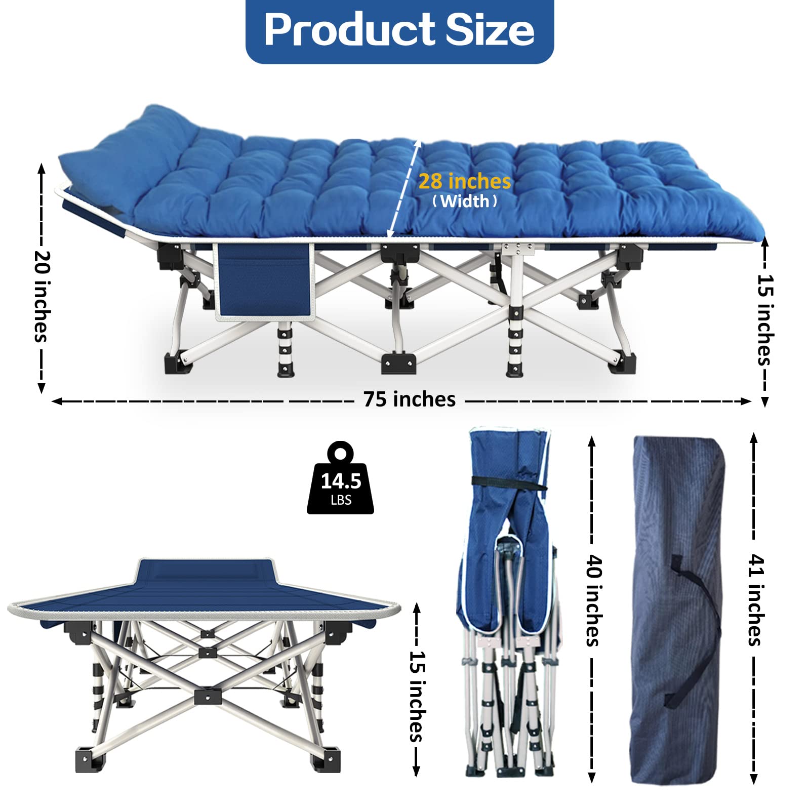 2 Pack Heavy Duty Camping Cot with Comfortable Mattress - Portable Folding Sleeping Bed for Adults, Includes Carry Bag - Perfect for Outdoor Camping, Backpacking, Hiking & Beach Trips