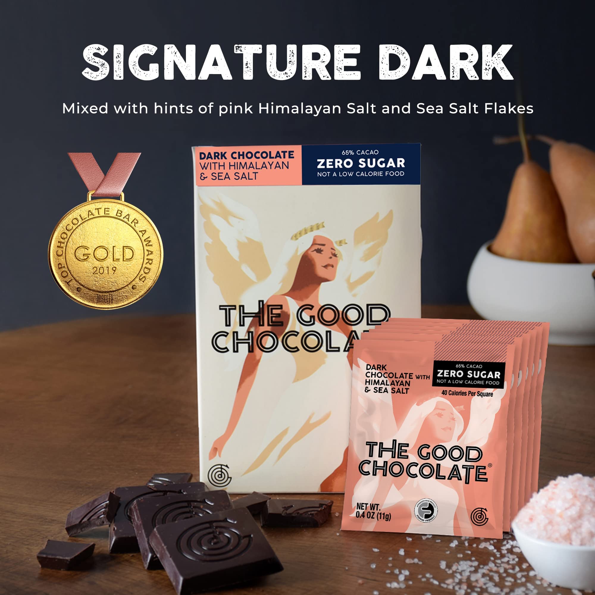 THE GOOD CHOCOLATE - Sugar-Free Mini Himalayan Salt Chocolate Bars | Low Carb Keto-Friendly Snack | All Natural Non-GMO Dark Chocolate Candy | Perfect for Weight Loss, Diabetic Diets & Healthy Lifestyle (Pack of 10)