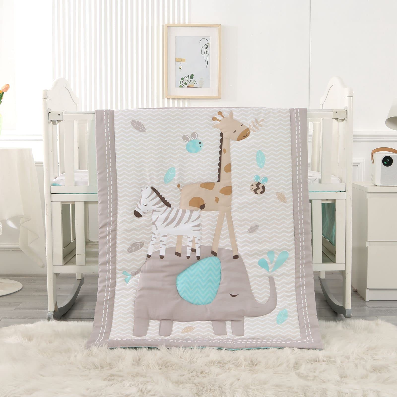 Premium 3-Piece Gray Elephant Crib Bedding Set - Breathable & Soft Nursery Bedding for Baby Boys & Girls | Perfect for Newborn Gifts & Cozy Nursery Decor