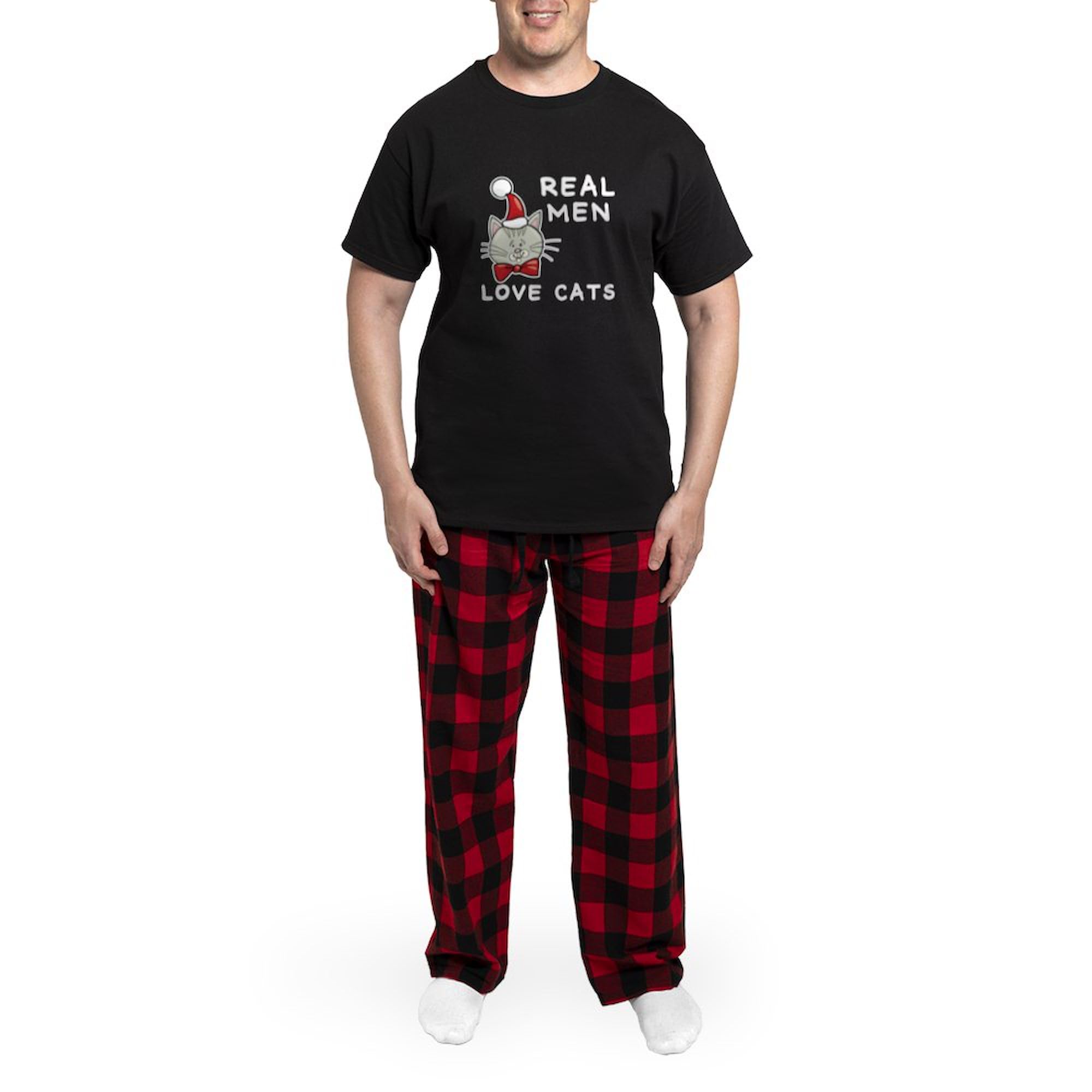 Real Men Love Cats Men's Dark Pajama Set - Comfortable Sleepwear for Cat Lovers | Cozy Nightwear for Relaxing at Home & Lounging