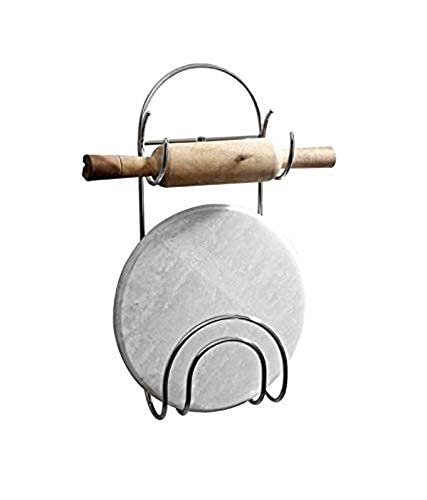Premium Indian Cooking Set - Stainless Steel Pot Stand with Chakla Belan, Rolling Board & Pin Holder | Traditional Kitchen Tools & Trivet Stand for Roti Making | Perfect for Home Chefs & Indian Cuisine Lovers