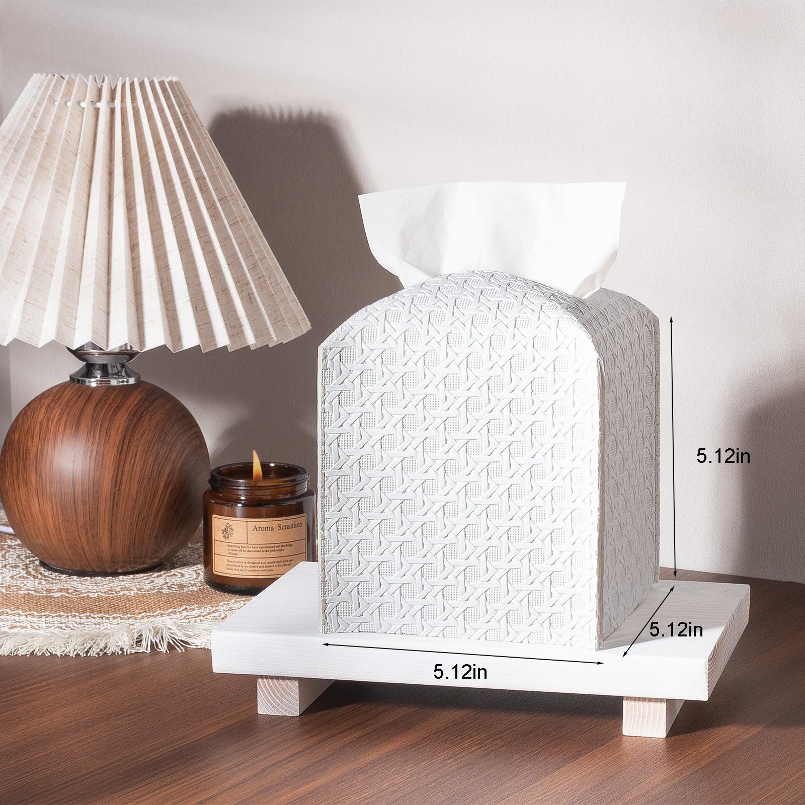 Premium PU Leather Tissue Box Cover - Square Facial Tissue Holder & Organizer for Bathroom, Dresser, Desk & Car - White | Elegant Home & Office Decor