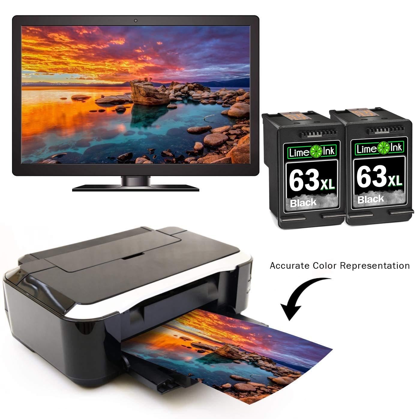 Limeink Remanufactured HP 63XL Ink Cartridge Combo Pack - Replacement for HP 63 & 63XL - Compatible with OfficeJet 3830 Printers - High Yield 2-Pack Black Ink - Perfect for Home Office Printing & School Projects