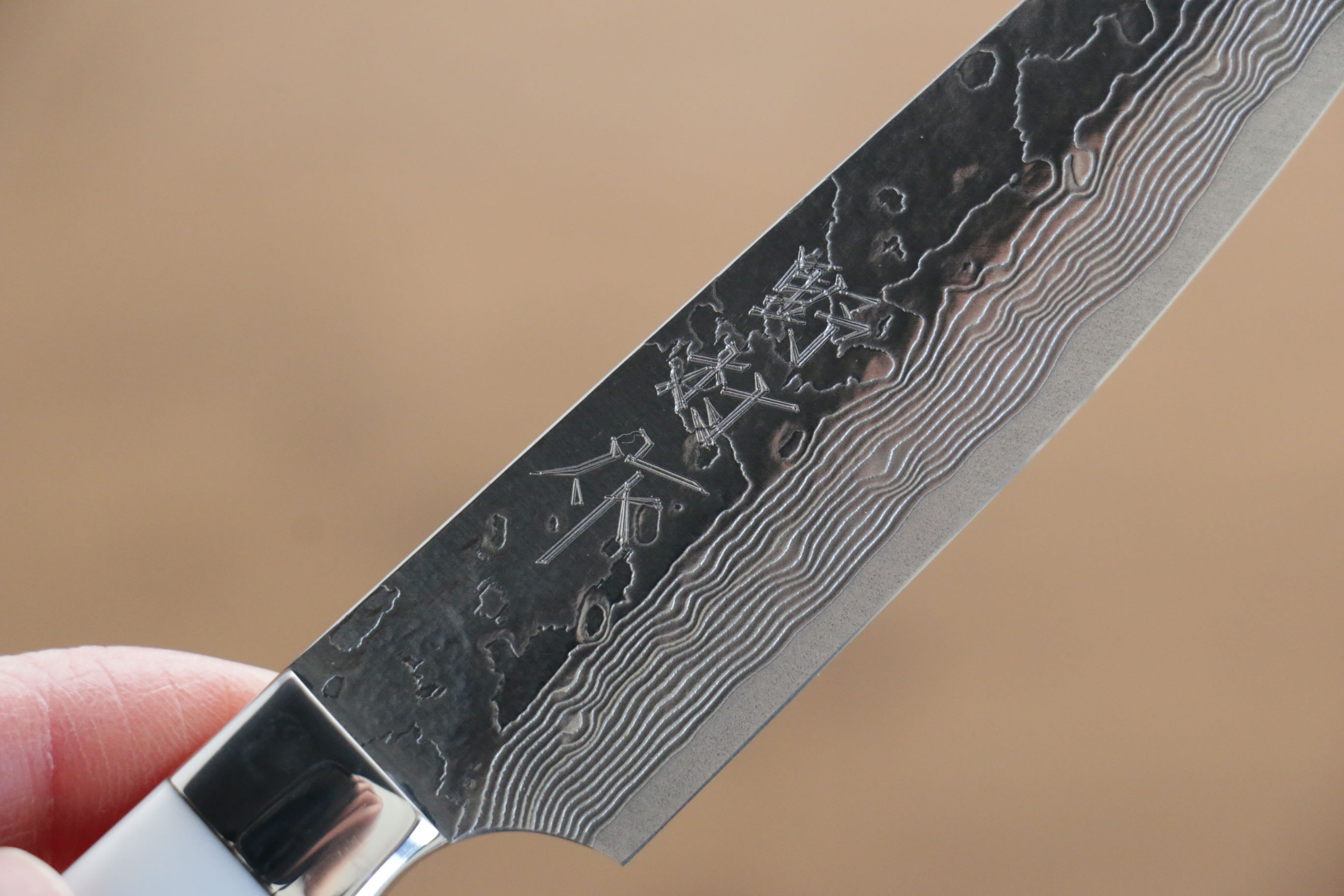 VG10 Damascus Petty Utility Knife 100mm - Japanese White Stone Handle - Perfect for Slicing, Peeling & Precision Kitchen Tasks
