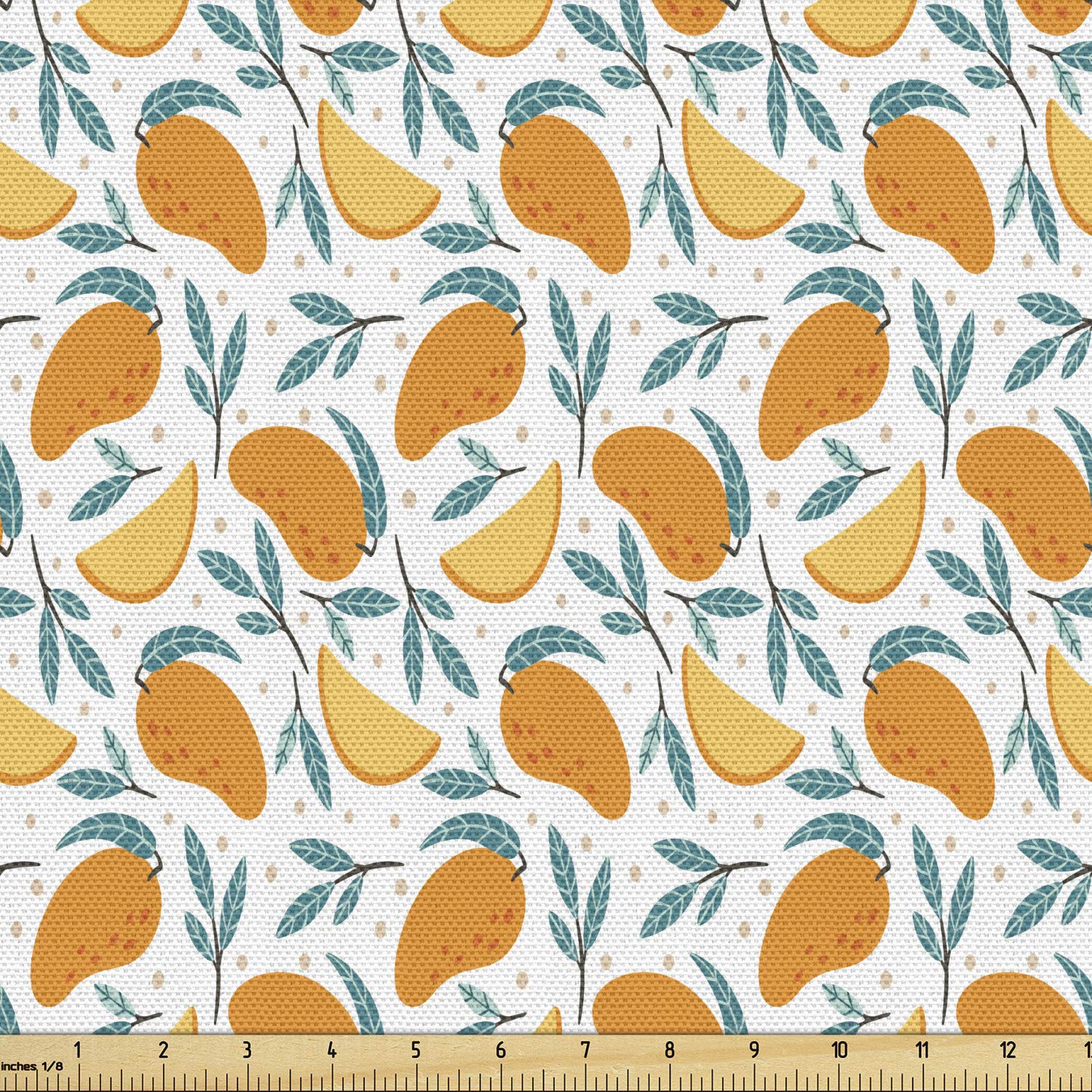 Ambesonne Tropical Mango Branches Fabric by The Yard - 3 Yards, Marigold Petrol Blue - Exotic Fruit Pattern Upholstery Material for Sofa, Curtains & Home Decor | Perfect for DIY Projects, Pillow Covers & Table Runners