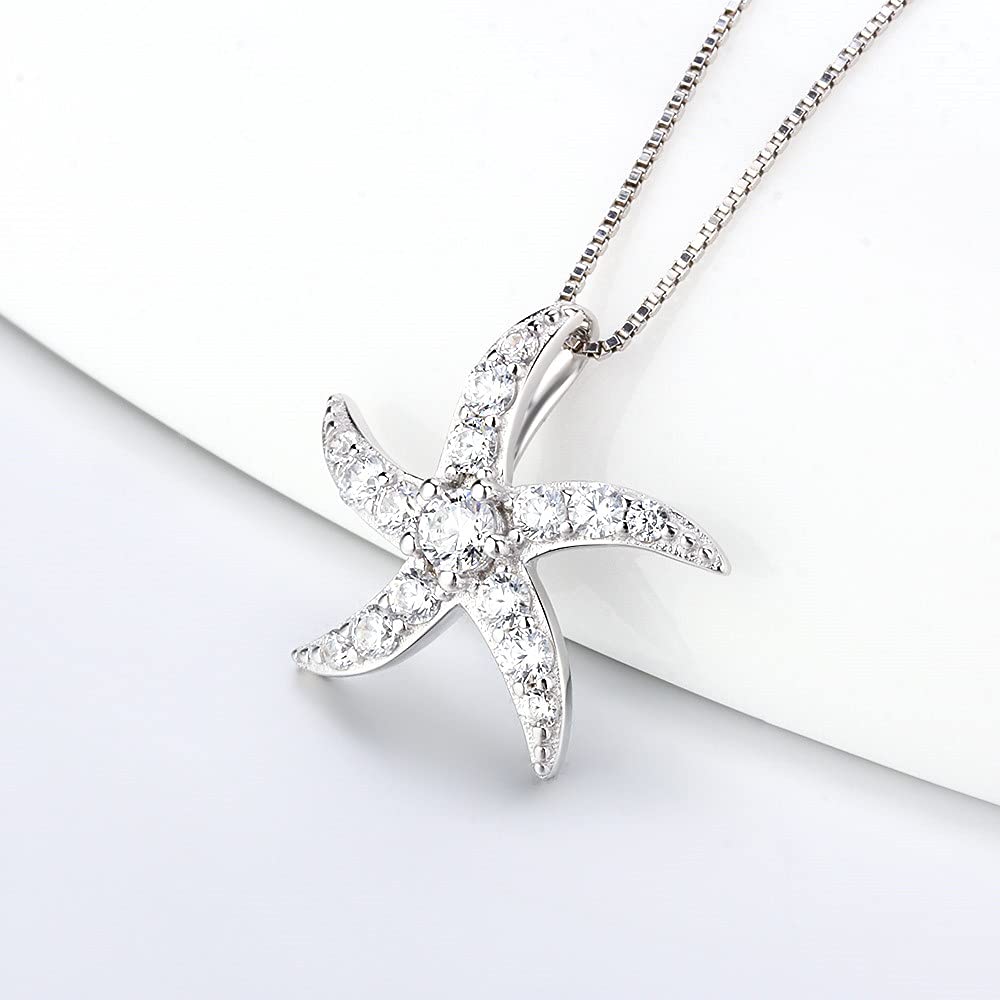 925 Sterling Silver CZ Starfish Pendant for Women - Elegant Hip Hop Charm for DIY Jewelry Making, Necklace Crafting | Perfect for Beach Themed Accessories, Summer Fashion & Gift Giving