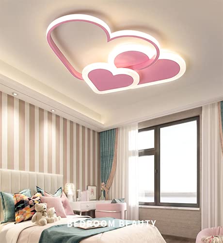 LITFAD Heart-Shaped LED Flush Mount Ceiling Light - Pink Modern Kids Room Lighting for Bedroom & Nursery, Warm White Light - Perfect for Children's Bedrooms, Playrooms & Daycare Centers