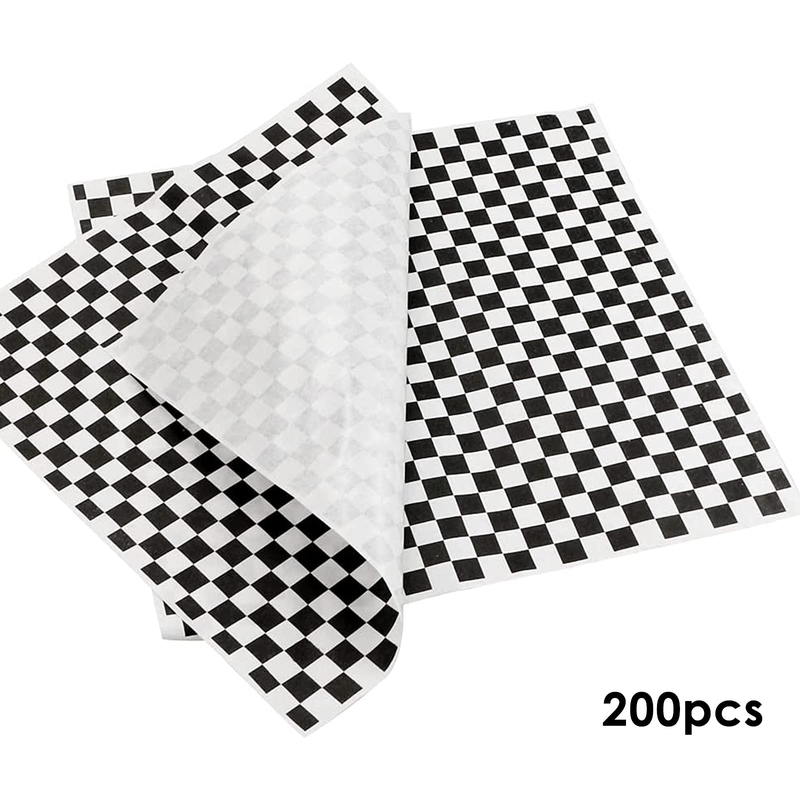 Premium Food Wrapping Tissue Paper - 200pcs Black Plaid Deli Paper, Greaseproof & Wax Paper for Bread, French Fries, Sandwiches - 11.81x11.81 Inches - Ideal for Restaurants, Bakeries, Food Trucks & Home Kitchen Use
