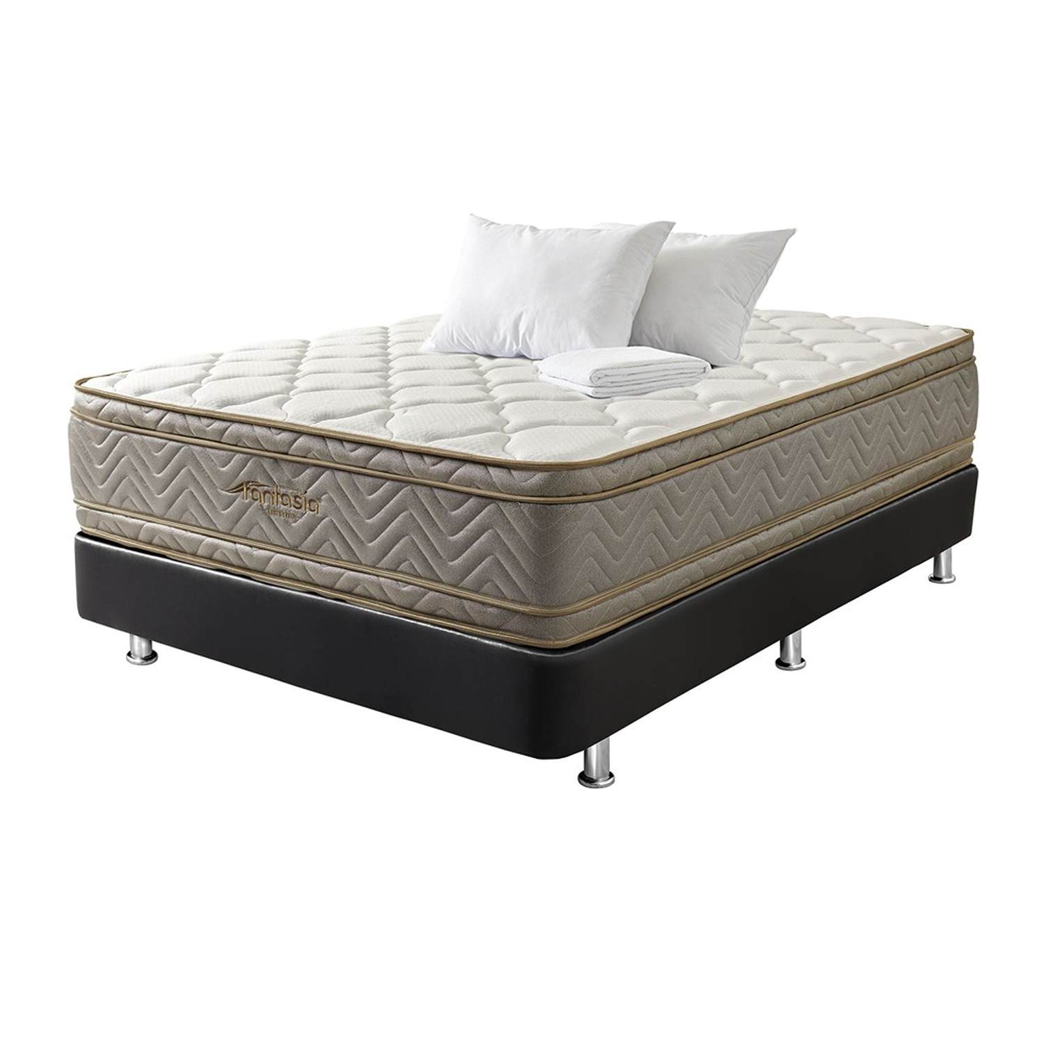 Optimized Black Double Bed Frame and Mattress Combo 140 cm with 2 Pillows & Protector - Perfect for Guest Rooms, Apartments, and Modern Bedrooms