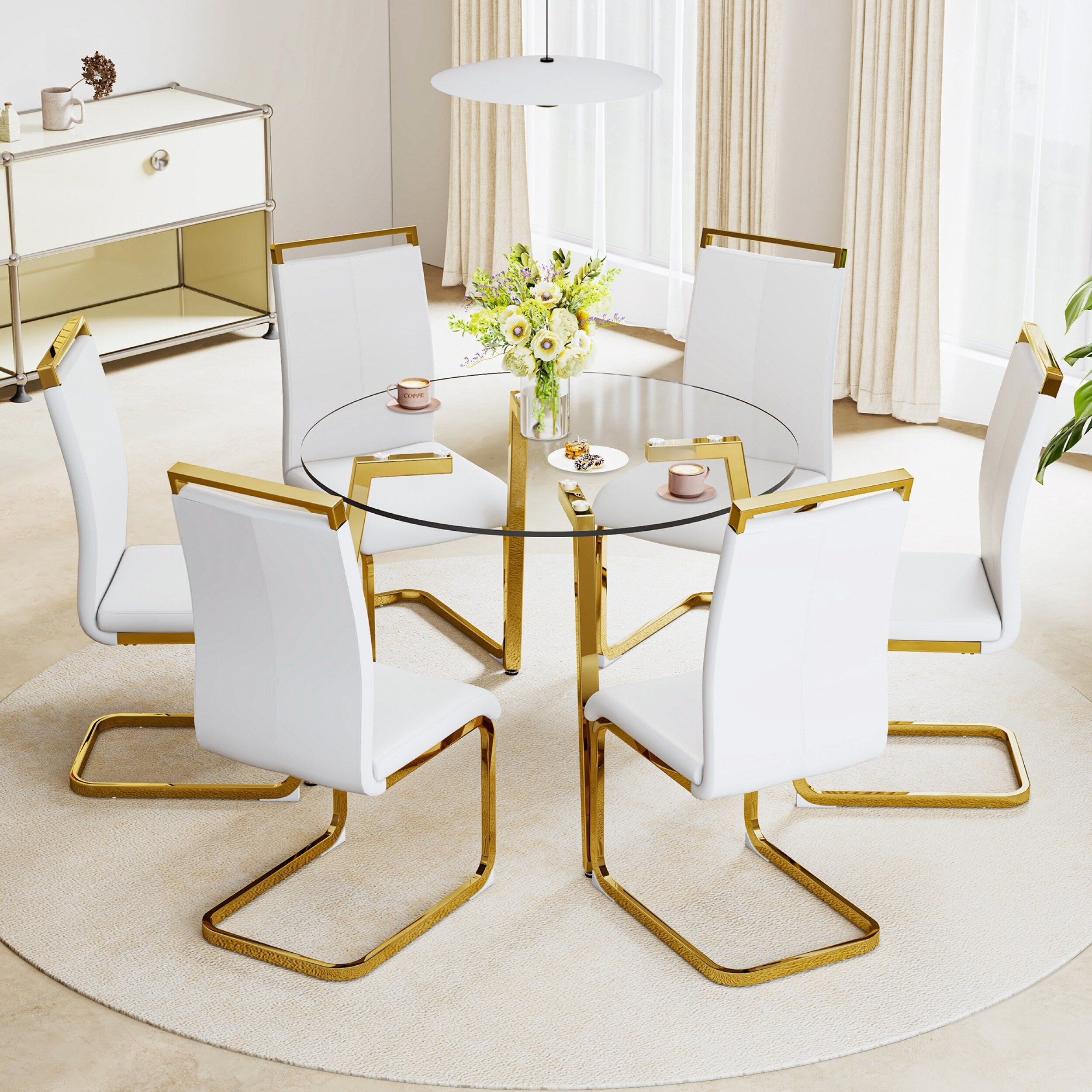 42.01 Inch Round Kitchen Dining Table for 4 - MDF Top with Wood Veneer & Rubberwood Legs - Perfect for Small Spaces, Breakfast Nook, and Cozy Family Meals