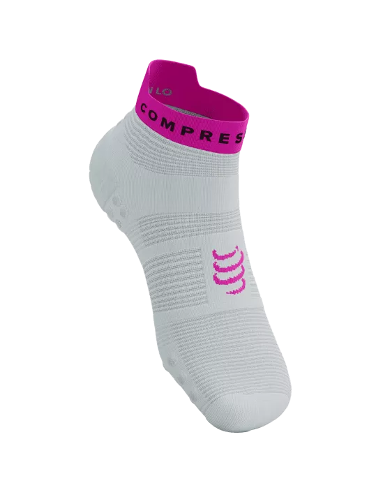 Compressport Unisex Pro Racing Socks v4.0 - Performance Running Socks for Men & Women - Breathable, Cushioned, Low Cut - White/Safe Yellow/Neo Pink - Ideal for Marathon, Trail Running & Workouts