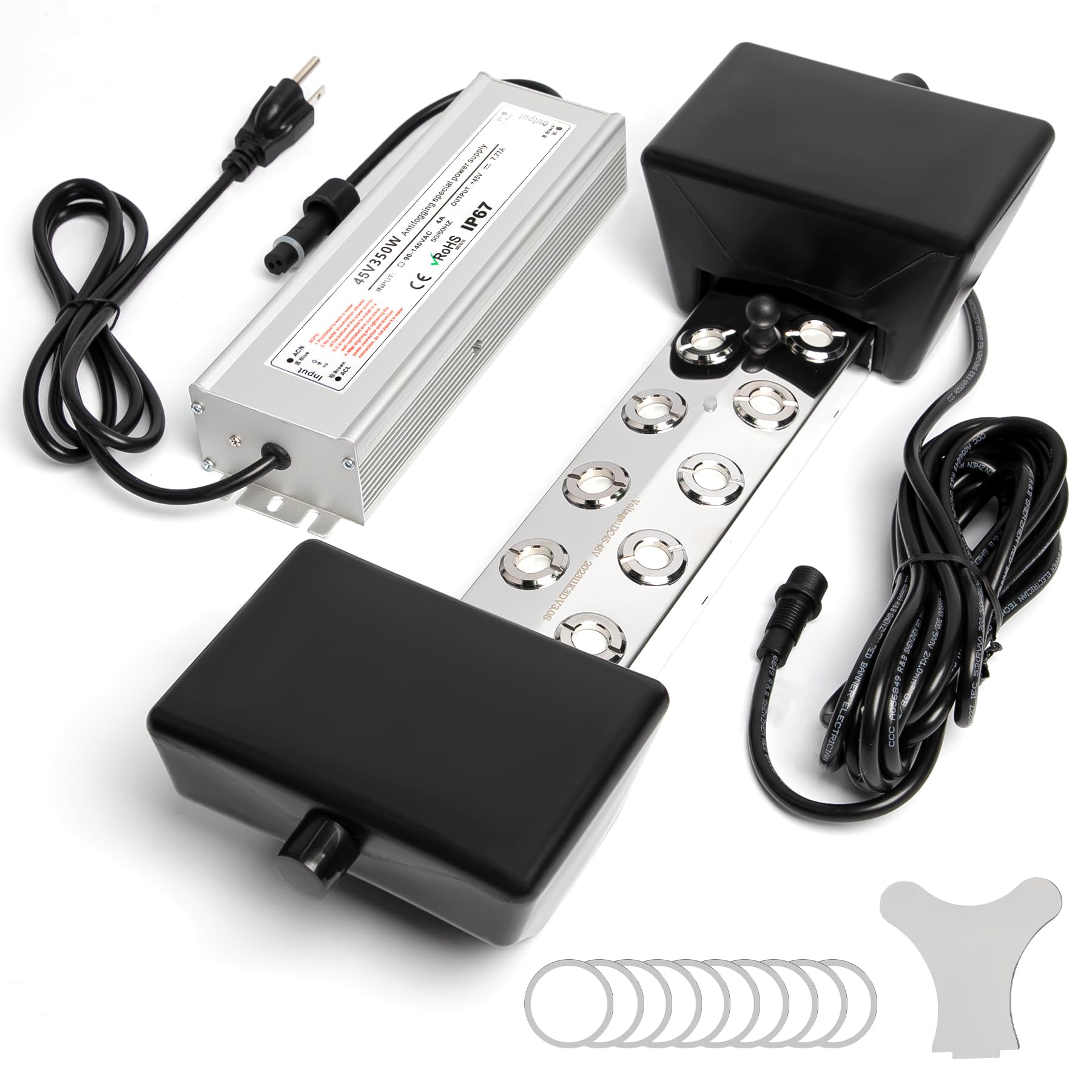 10-Head Ultrasonic Fogger with Float - 7000ml/H High Output Mist Maker, 350W Waterproof Power Supply - Ideal for Ponds, Greenhouses, Rock Gardens & Halloween Decorations (Creates Mystical Atmosphere for Parties & Events)