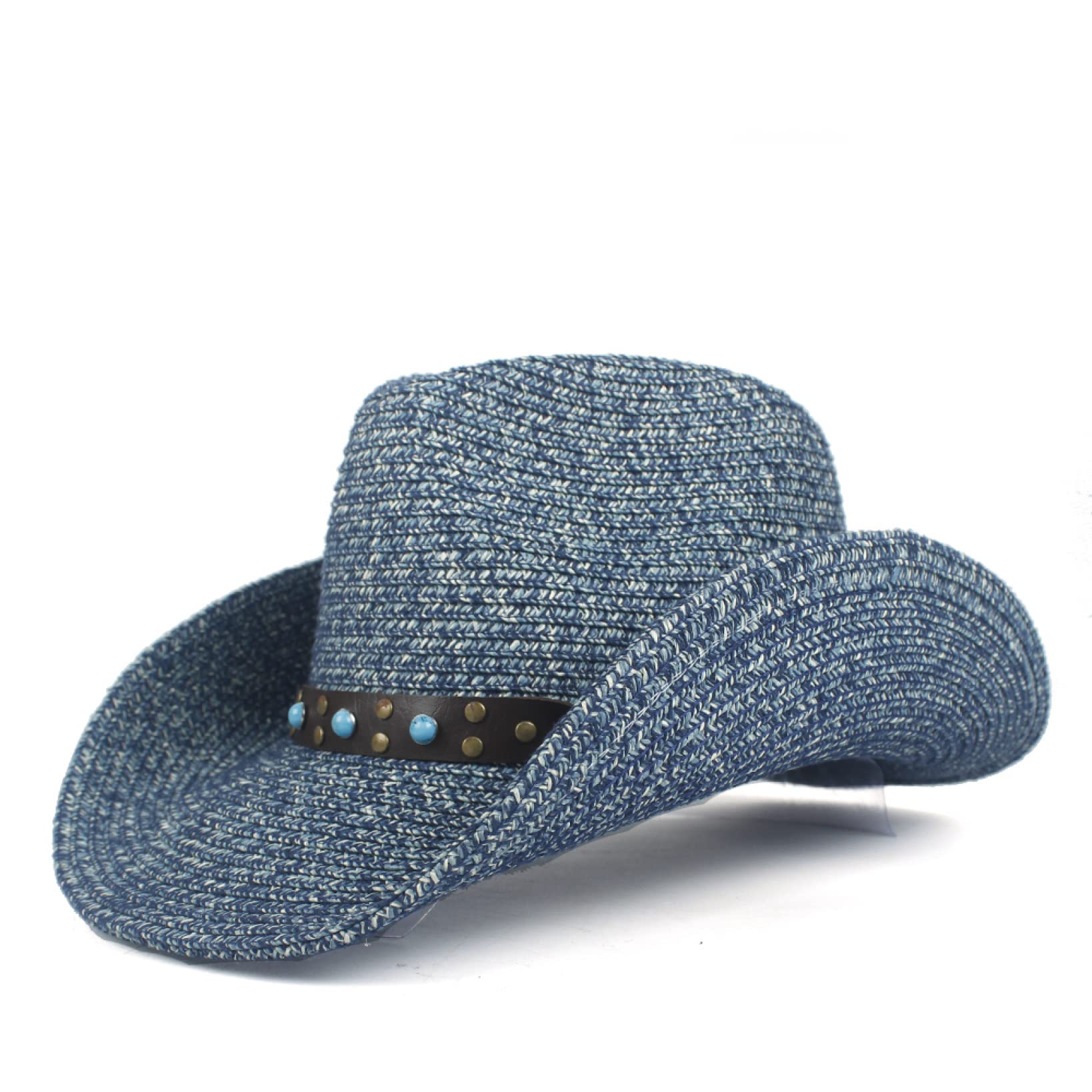 Women's Cowboy Hat - Fashion Straw Western Cowgirl Hat for Women & Men - Summer Sun Hat with Wide Brim - Beach Hat, Outdoor Festival, Country Music Concert - Dark Blue