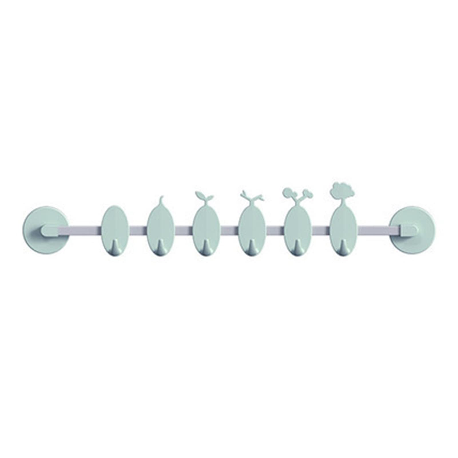 Wall Mounted Key Holder with 6 Hooks - Creative Movable Coat Rack for Hats, Towels & Home Decor - Light Green Bathroom & Entryway Organizer for Keys, Clothes & Accessories