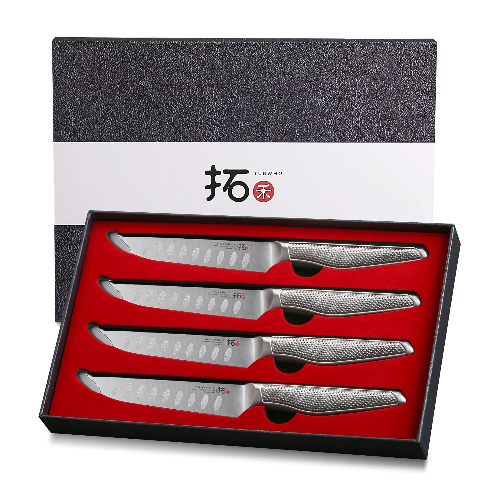 Premium 5-Inch Steak Knife Set - Ultra Sharp German Stainless Steel Blades with Ergonomic Hollow Handle (4-Piece) - Perfect for Cutting Boneless Meat, Steak Dinners & Fine Dining at Home