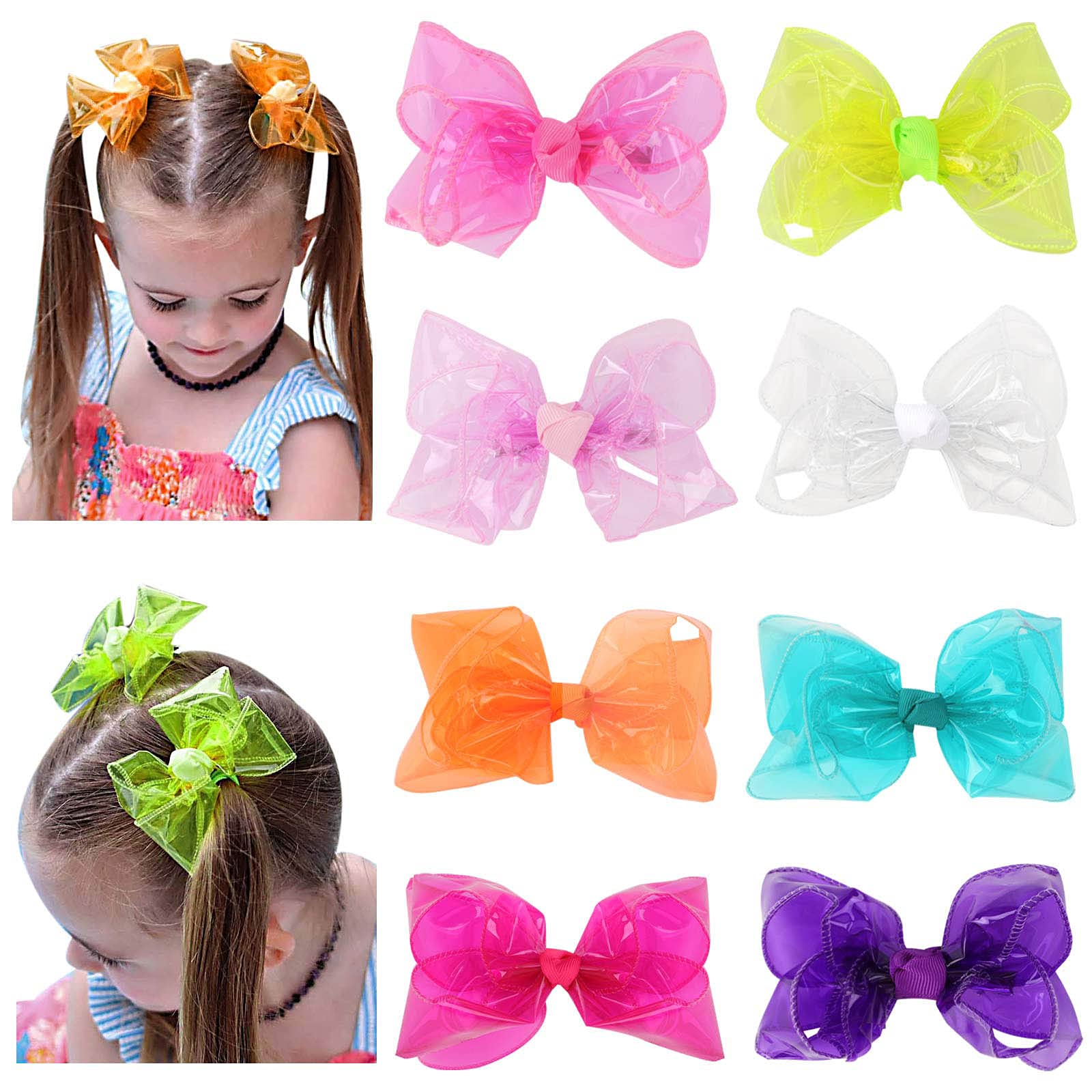 Waterproof Jelly Hair Bows for Girls - 4 Inch Multi-Colored PVC Swim Pool Hair Clips, Transparent Hair Accessories for Toddlers Kids Teens - Perfect for Swimming, Beach, Summer Activities & Water Sports