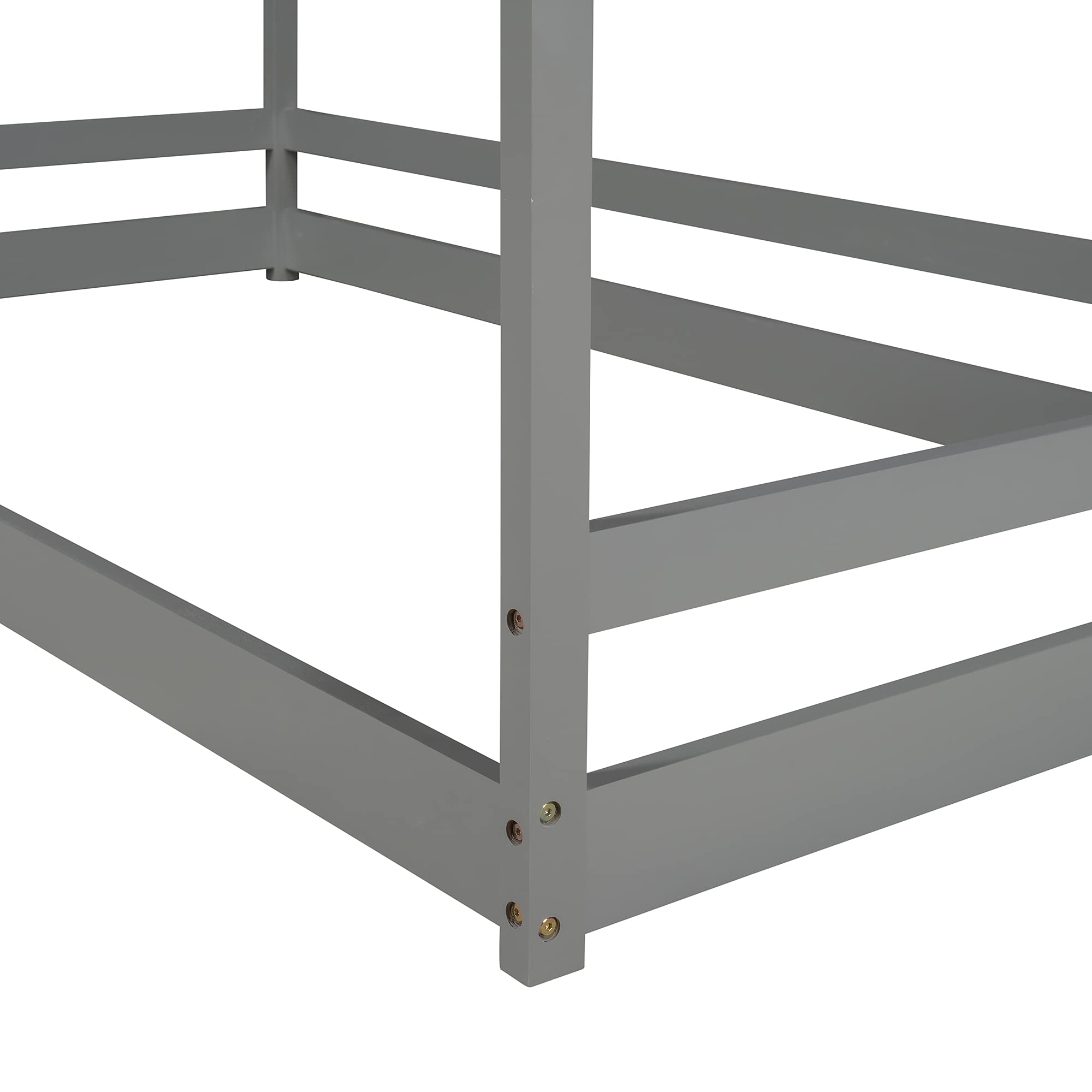 AOCOROE Twin Size Wooden House Bed Frame for Kids - Playhouse Design with Canopy & Tent, Low Floor Height, Grey - Perfect for Bedrooms, Playrooms & Kids' Sleepovers