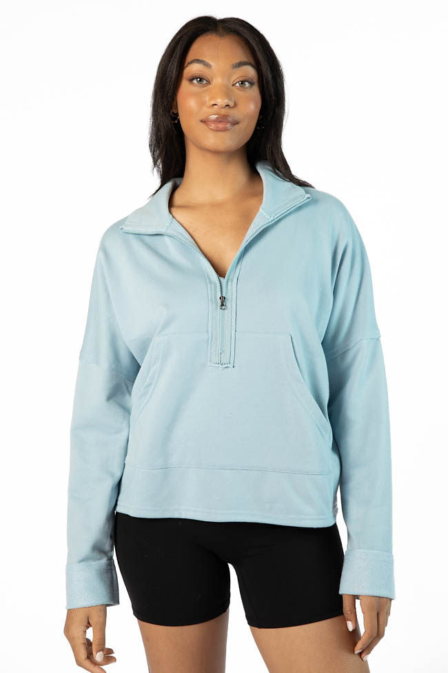 Free Throw Blue Quarter Zip Sweatshirt for Men & Women | Comfortable Pullover Hoodie | Basketball Practice & Casual Wear | FINAL SALE