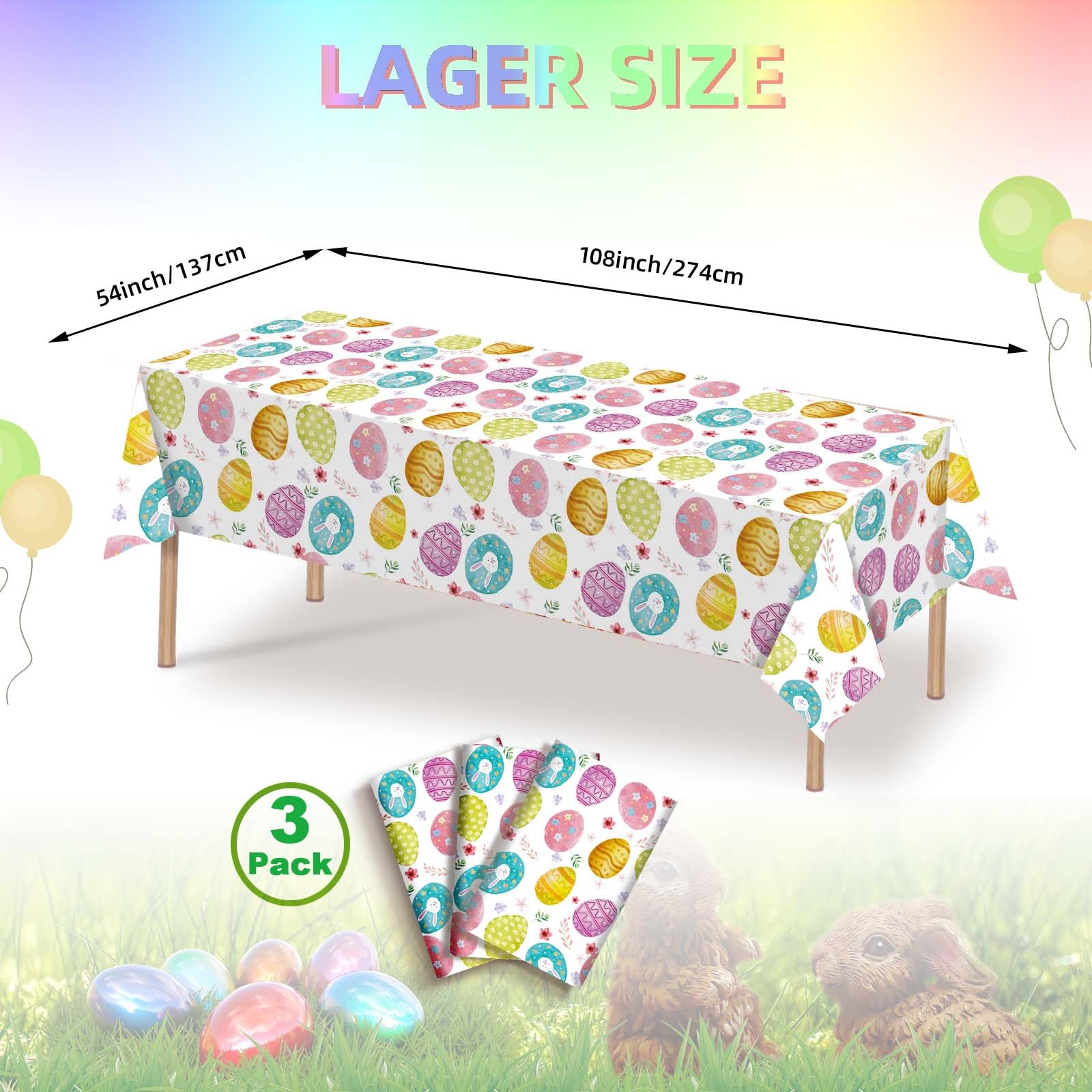 3 Pack Easter Tablecloths 54x108 Inch Waterproof Disposable Plastic Table Covers - Rectangle Party Decorations, Picnic, Egg Hunt, Indoor & Outdoor Dining Decor - Perfect for Easter Celebrations, Spring Parties & Holiday Gatherings
