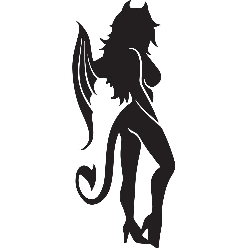 Premium Waterproof Vinyl Decal Stickers Set of 2 - Sexy Devil Girl Design for Laptop, Phone, Helmet, Car Window, Bumper, Mug & Wall Decor - Durable Adhesive for Indoor & Outdoor Use