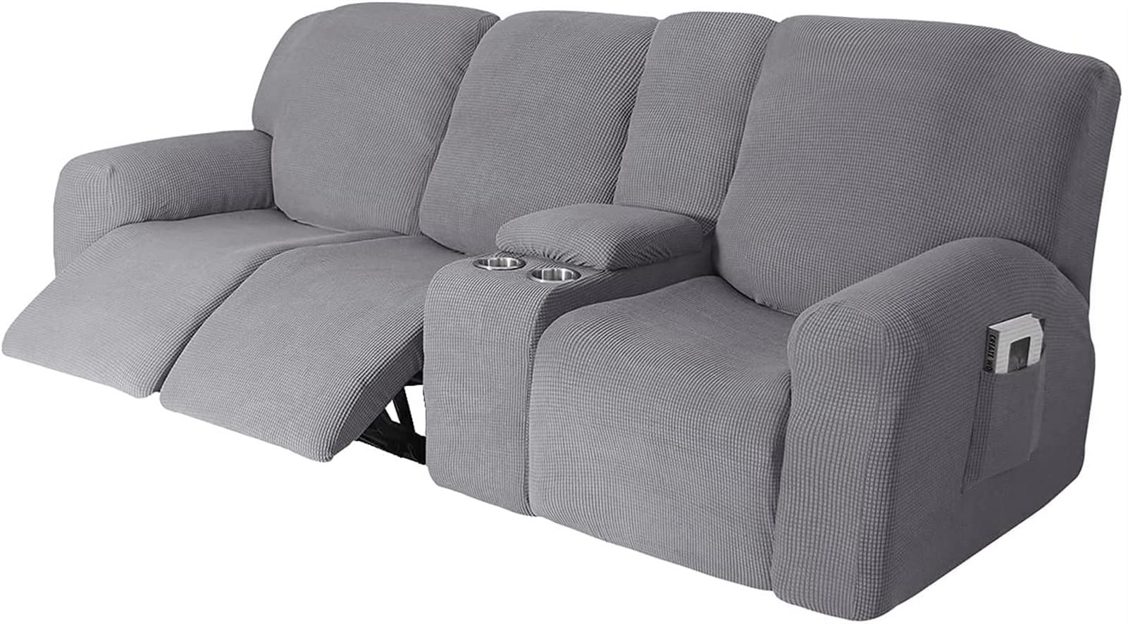 BANGDIAN 10-Piece Stretch Recliner Sofa Slipcover Set - Corn Kernels & Pineapple Grid Design with Functional Cup Holders, Washable Fabric (Color F) - Perfect for Living Room, Home Theater, and Family Gatherings
