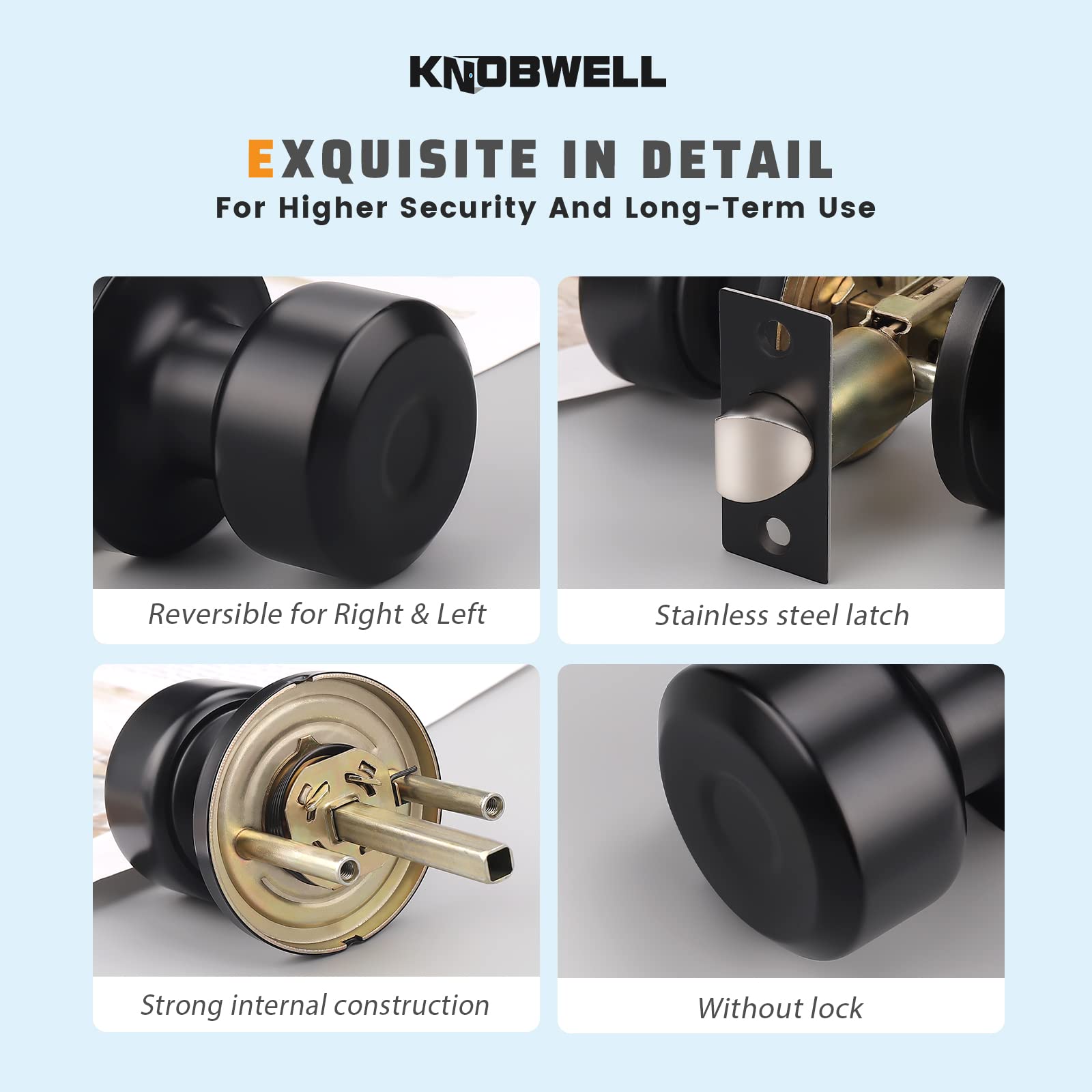 Modern Matte Black Door Knob Set - 2 Pack Classic Passage & Closet Knobs with Concealed Screws for Hallway, Bedroom & Interior Doors | Durable Hardware for Home Improvement & DIY Projects