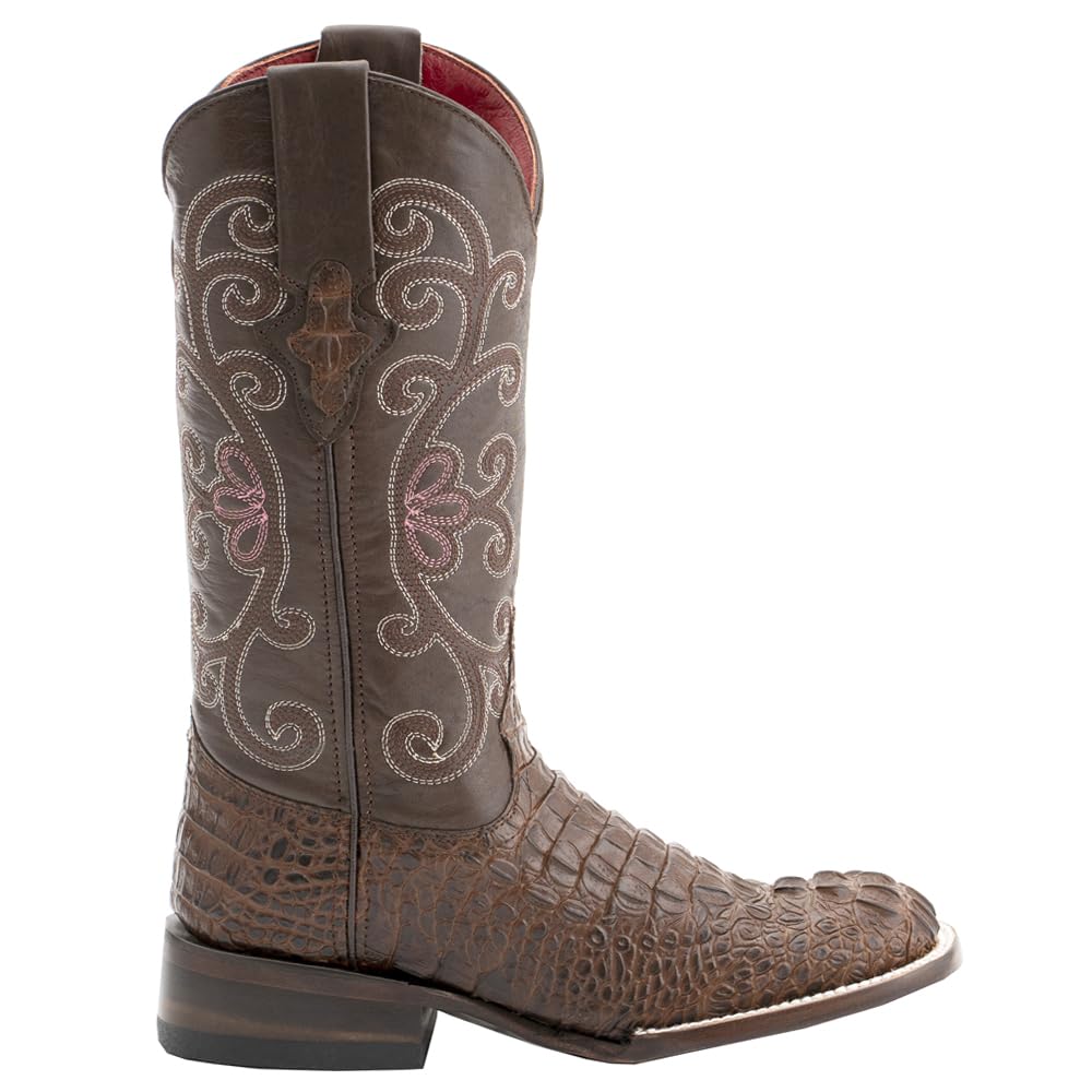 Women's Stampede Crocodile Embossed Square Toe Dress Boots - Mid Calf Western Boots with 1-2