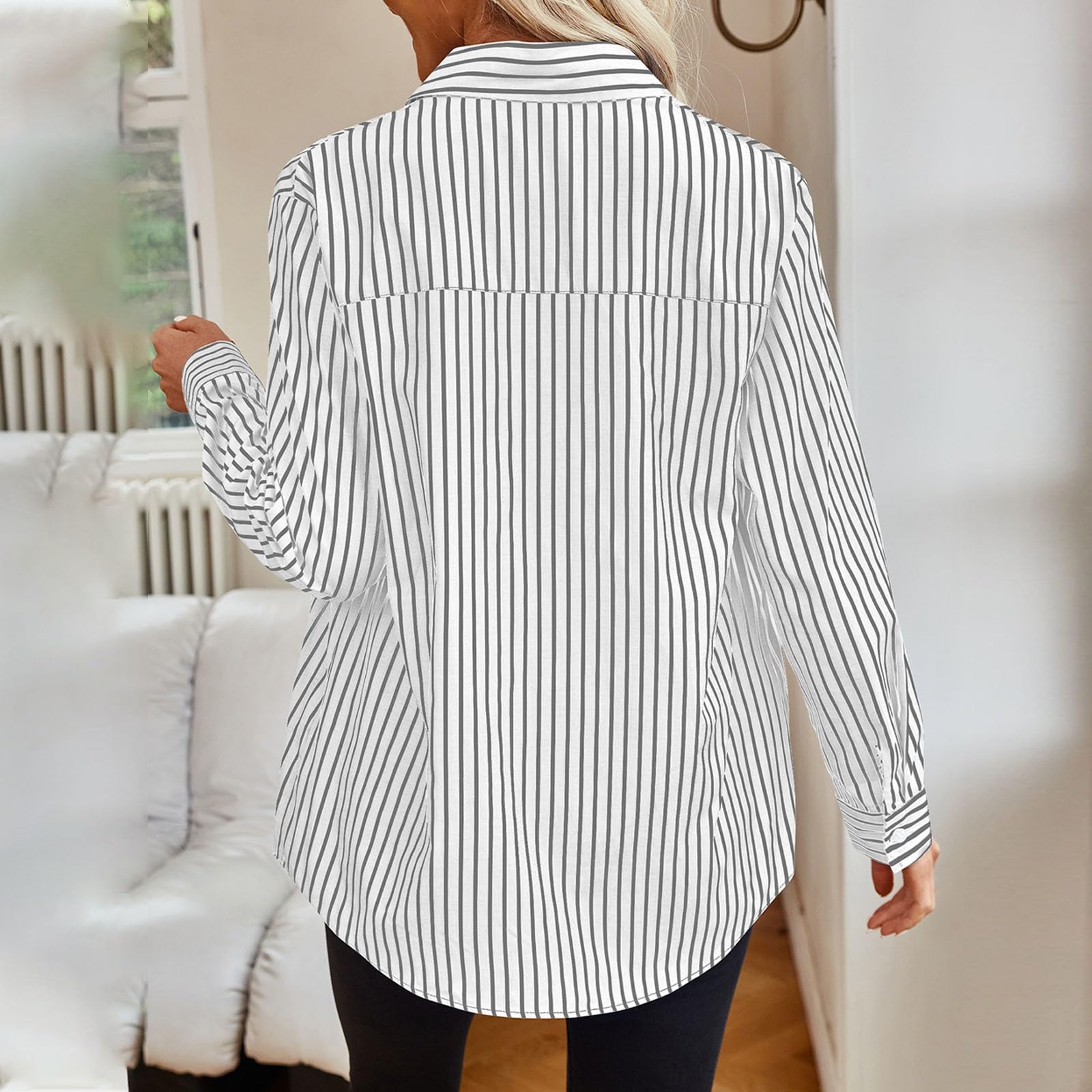 Women's Striped Button-Down Shirts Long Sleeve Business Casual Office Blouses - Perfect for Work, Meetings & Professional Outfits