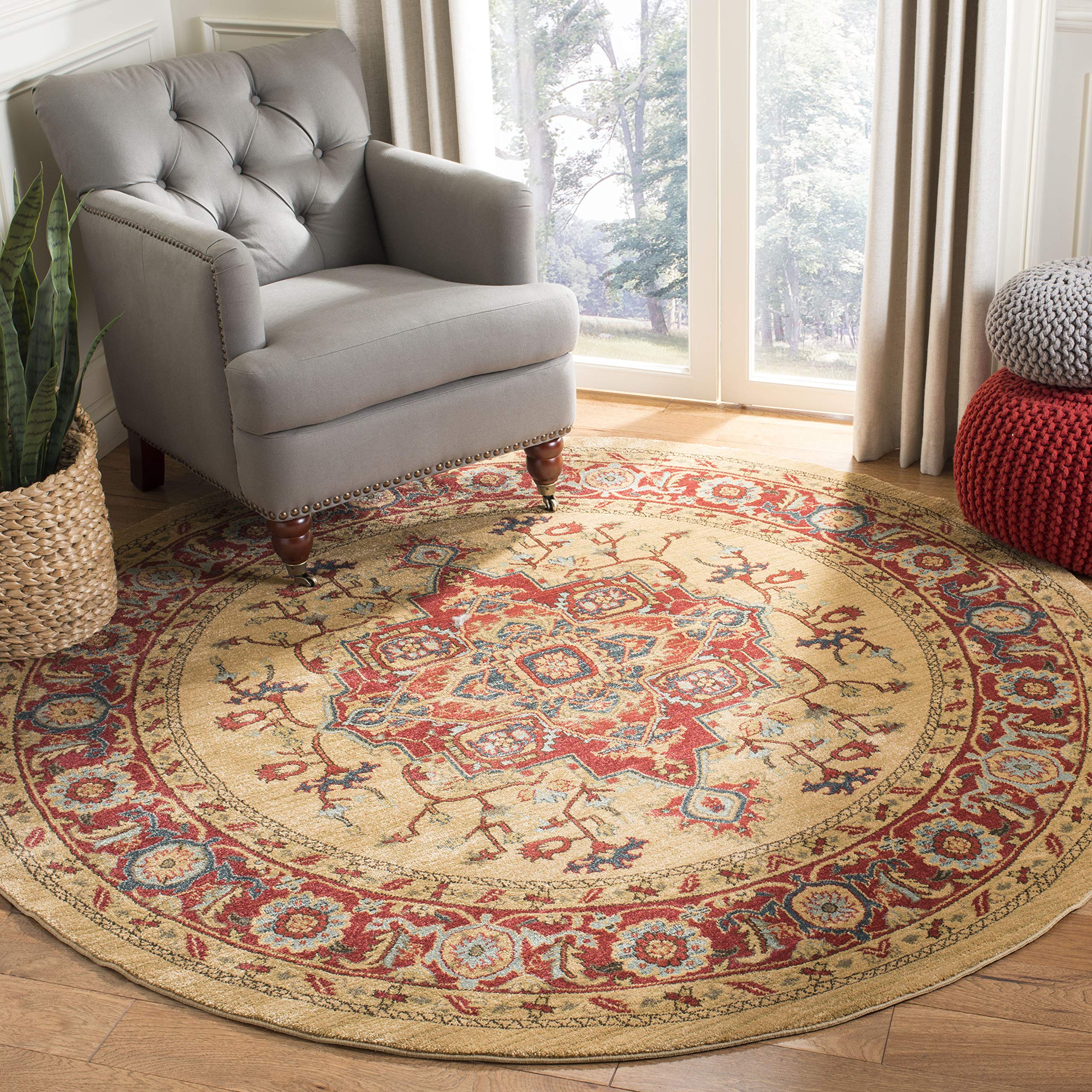 SAFAVIEH Mahal Collection 9' Round Red Oriental Area Rug - Non-Shedding Traditional Design for Dining Room, Living Room, Bedroom & Entryway - Perfect for Home Decor & Cozy Spaces