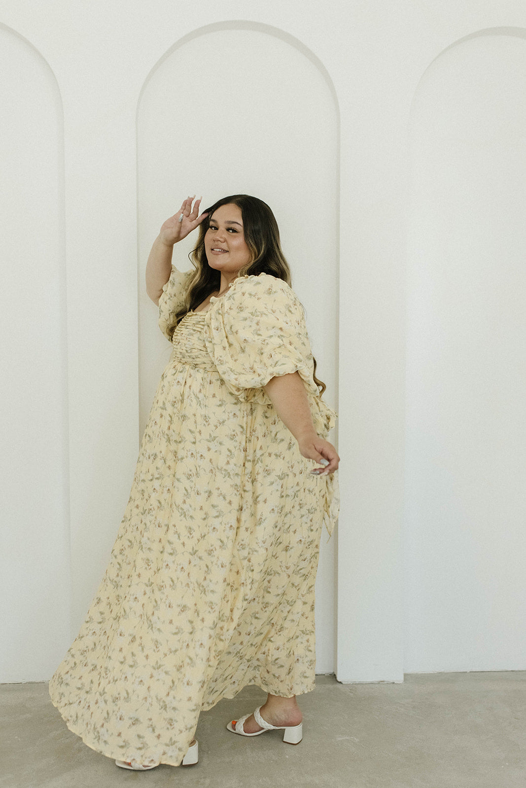 Melody Maxi Dress with Pleats & Bow Detail - Yellow Floral Print | Bump Friendly Maternity Dress | Inclusive Sizing (S-3XL) | Perfect for Weddings, Baby Showers & Summer Vacations