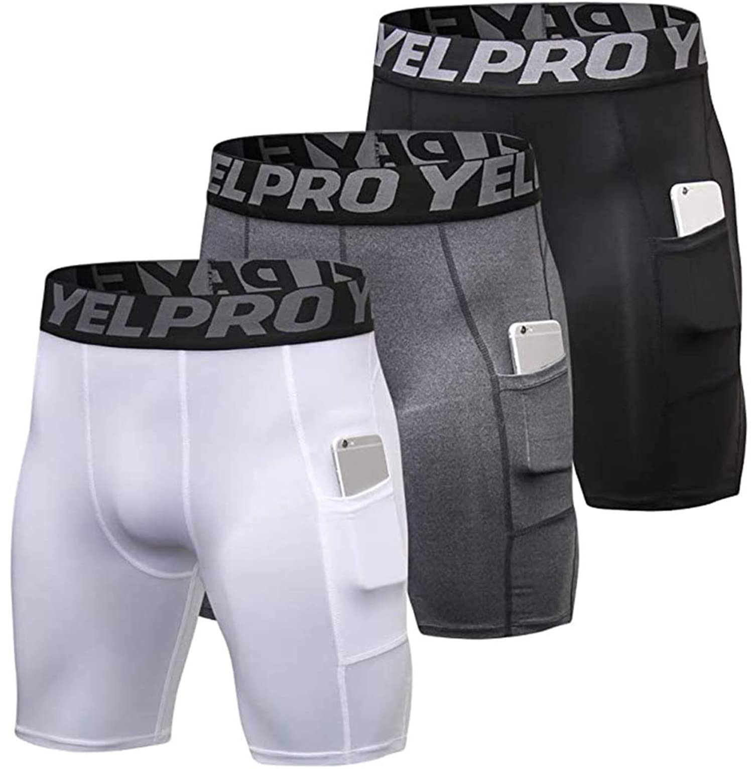 Yuerlian Men's Compression Shorts with Pockets - Breathable Spandex Workout Running Shorts for Athletic Performance & Baselayer Underwear - Ideal for Gym, Running, Cycling & Sports Activities