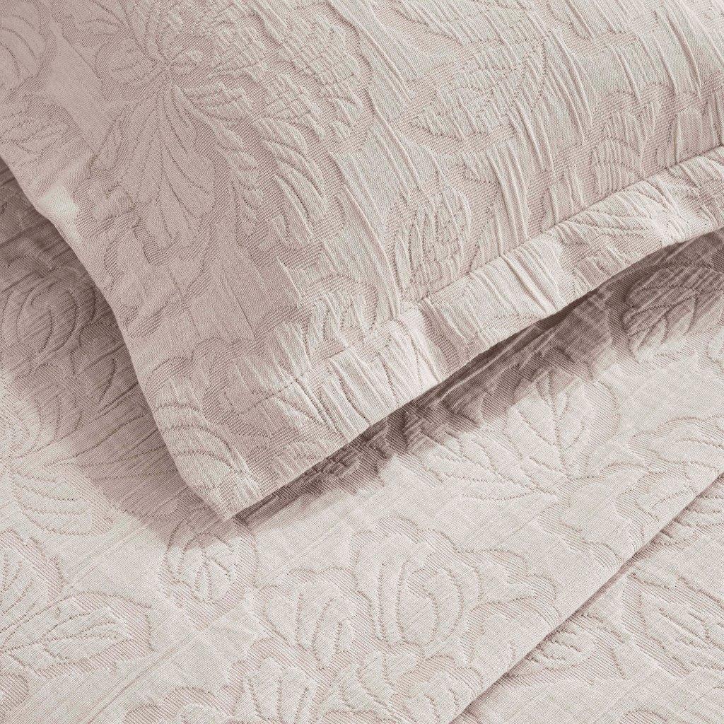 Hibiscus Cotton Medium Weight Matelasse Woven Bedspread and Sham Set - Queen Size, Floral Design, Soft & Breathable - Perfect for Master Bedroom, Guest Room, or Vacation Home Decor
