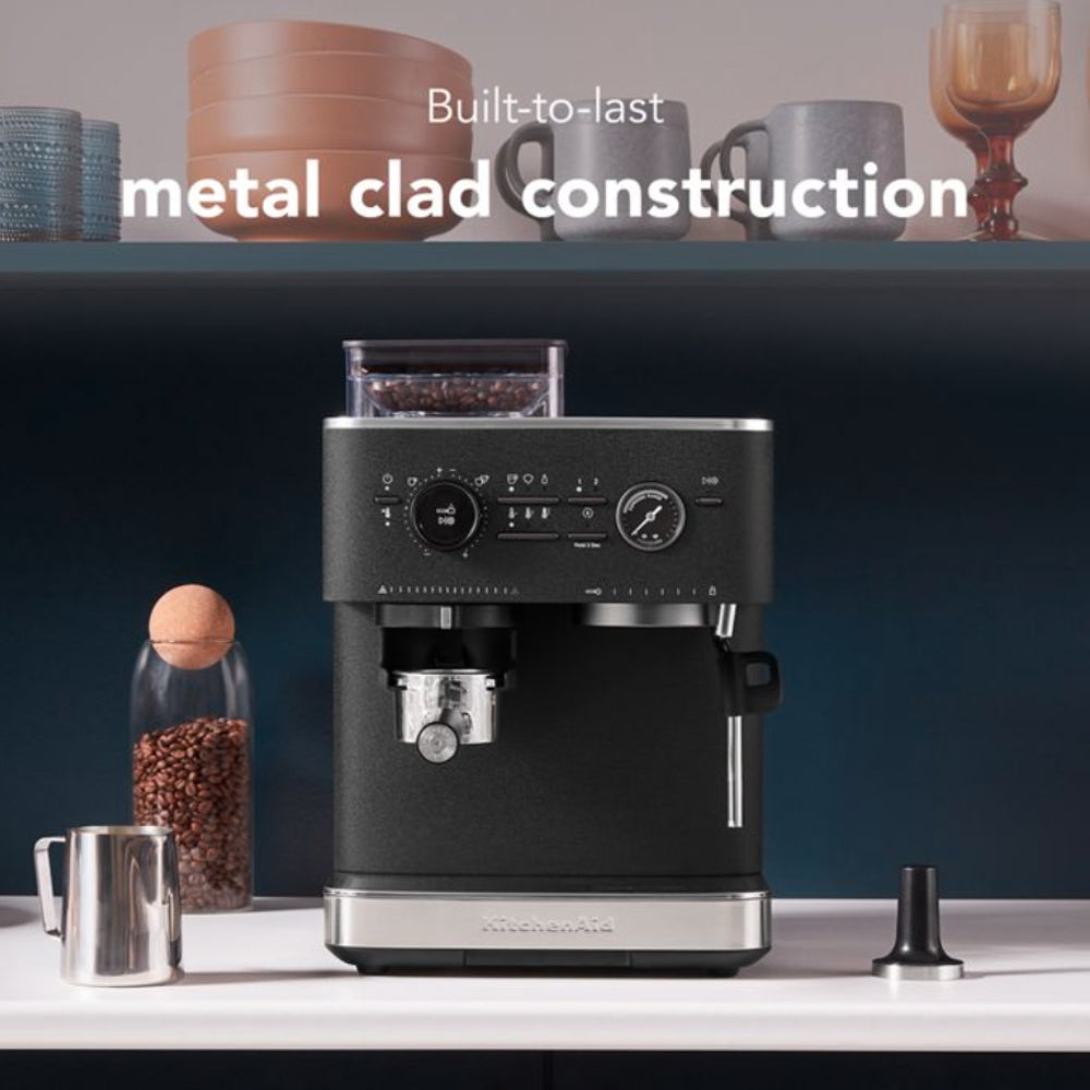KitchenAid Semi Automatic Espresso Machine with Built-in Burr Grinder - Premium Cast Iron Black Finish for Home Baristas | Perfect for Coffee Shops, Offices & Gifting