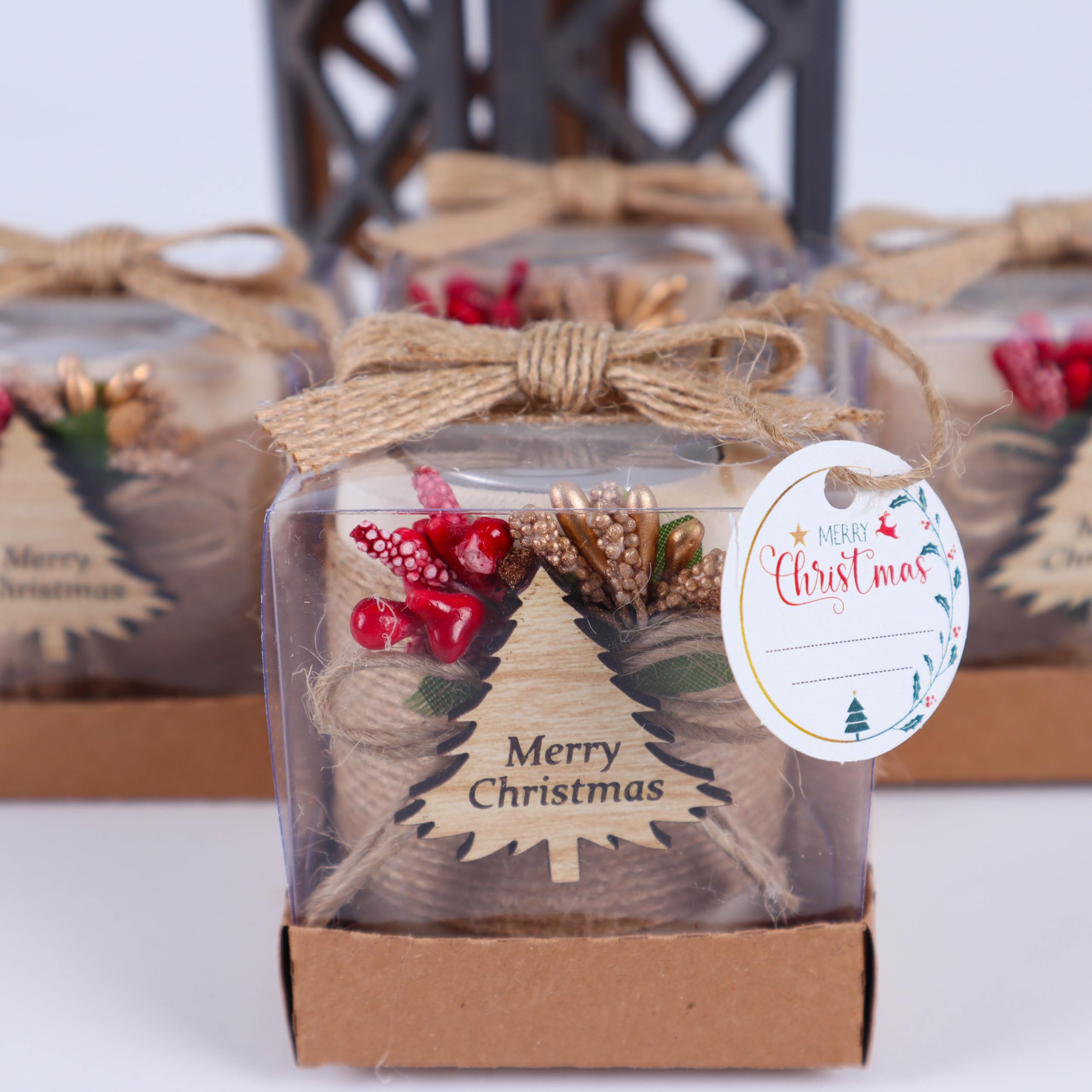 Pack of 10 Wooden Tealight Candle Holders - Christmas Tree Shaped Holiday Decorations for Xmas, New Year & Noel - Light Brown Bulk Candles for Home, Party & Festive Decor