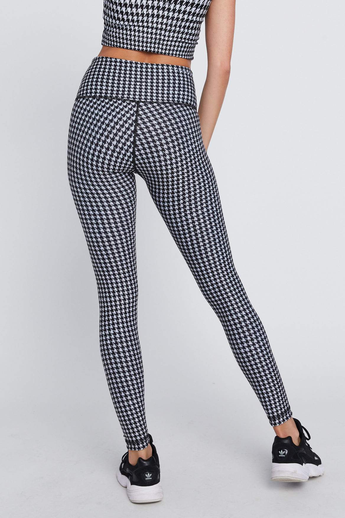 High Waist Reversible Leggings - Black & White Houndstooth & Black Cheetah Print - Yoga, Workout, Lounge & Everyday Wear