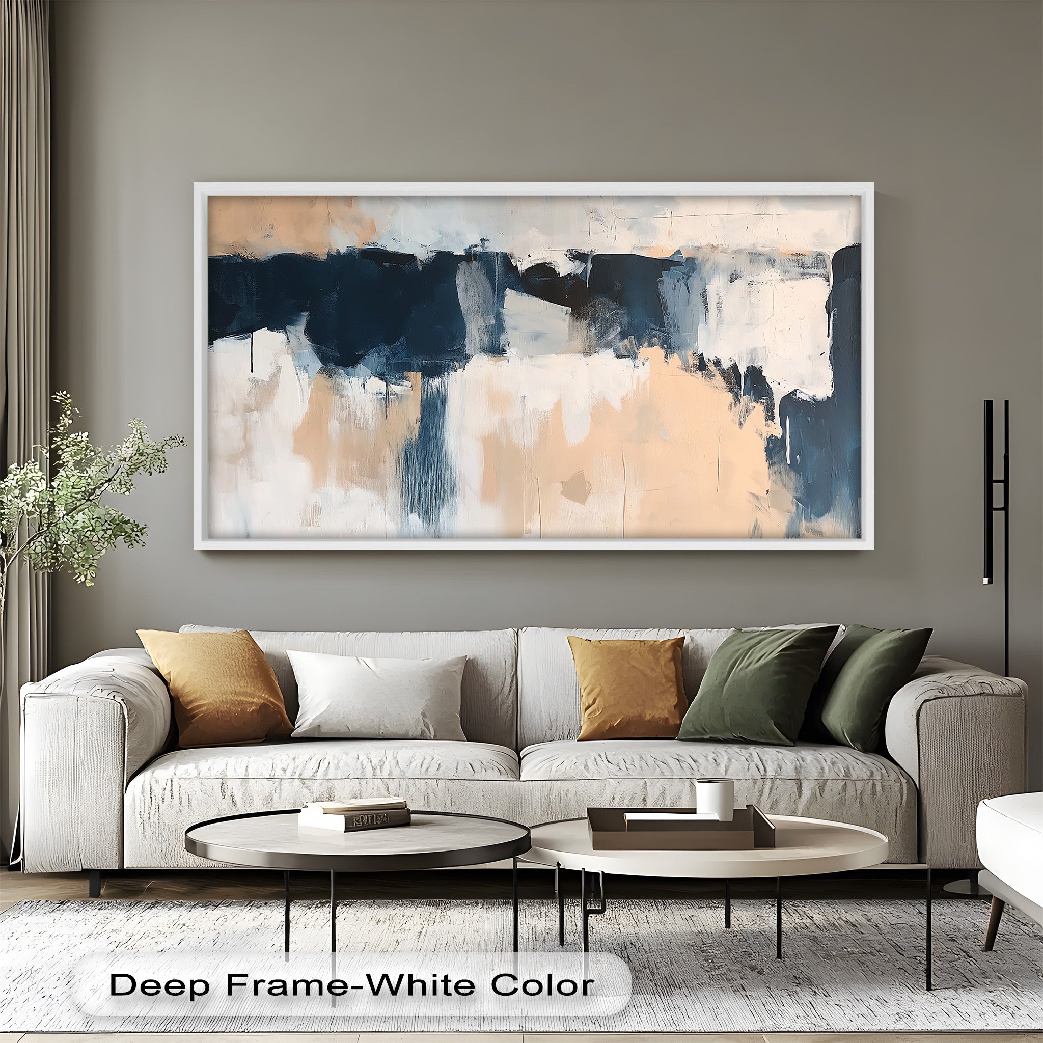 Coastal Horizon - Neutral Navy Abstract Oil Painting on Canvas | Modern Wall Art for Living Room, Bedroom & Office Decor