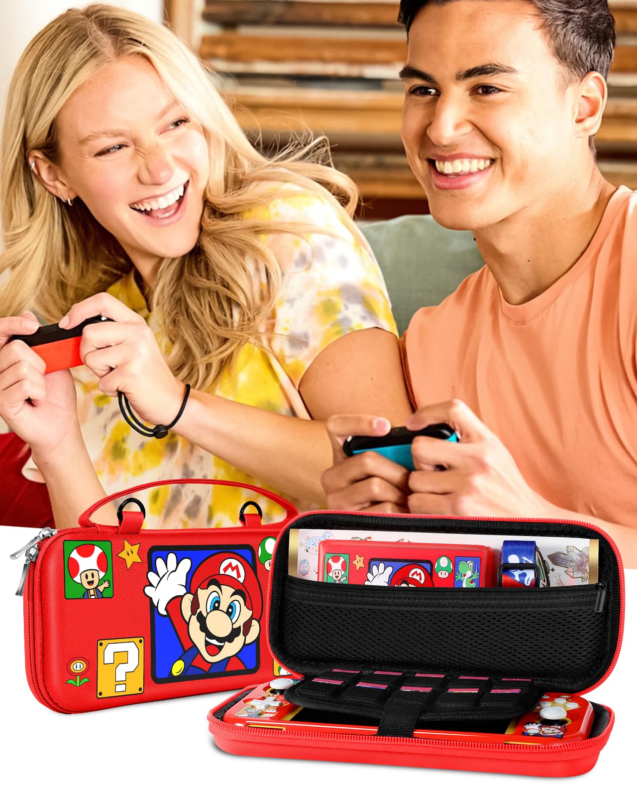 Xinocy 7-in-1 Nintendo Switch Lite Accessories Kit - Travel Carrying Case, Protective Cover, Game Holder, Strap, Stickers & Thumb Caps - Cute Shell Design for Kids & Girls (Red) - Perfect for Gaming On-The-Go & Travel Protection