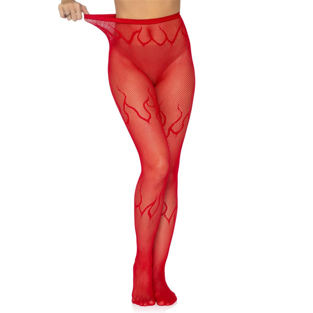 Sexy Fire Patterned Fishnet Tights for Women - Stretchy Elastic Pantyhose & Mesh Stockings with Blaze Design | Perfect for Halloween Costumes, Cosplay & Night Out Outfits