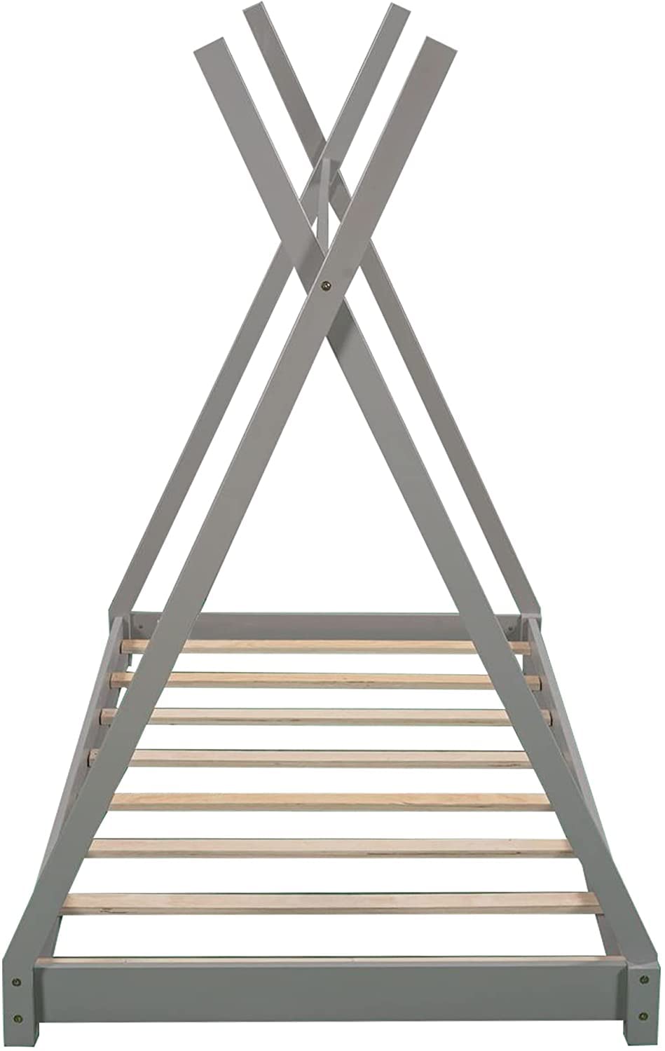 Kids Twin House Bed with Triangle Structure - Wood Floor Bed Frame for Toddler Boys & Girls Bedroom, No Box Spring Needed, Grey | Perfect for Playtime, Reading Nook & Cozy Sleep Space