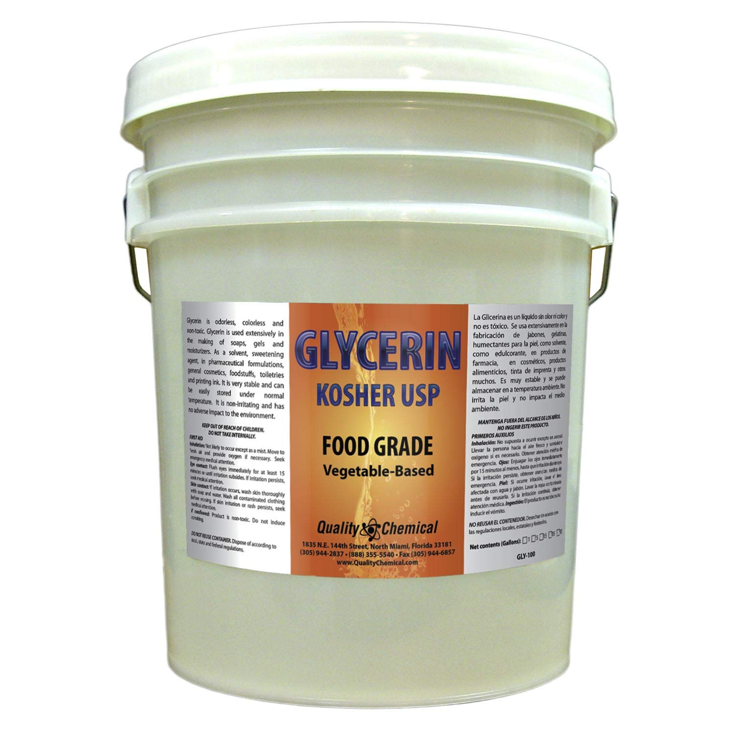 Premium USP Grade Vegetable Glycerin - 100% Pure, Natural & Kosher Certified - 5 Gallon Pail for Skin & Hair Care, DIY Beauty Products, Soap Making, Lotions & Cosmetics - Best Moisturizer & Emollient for Dry Skin