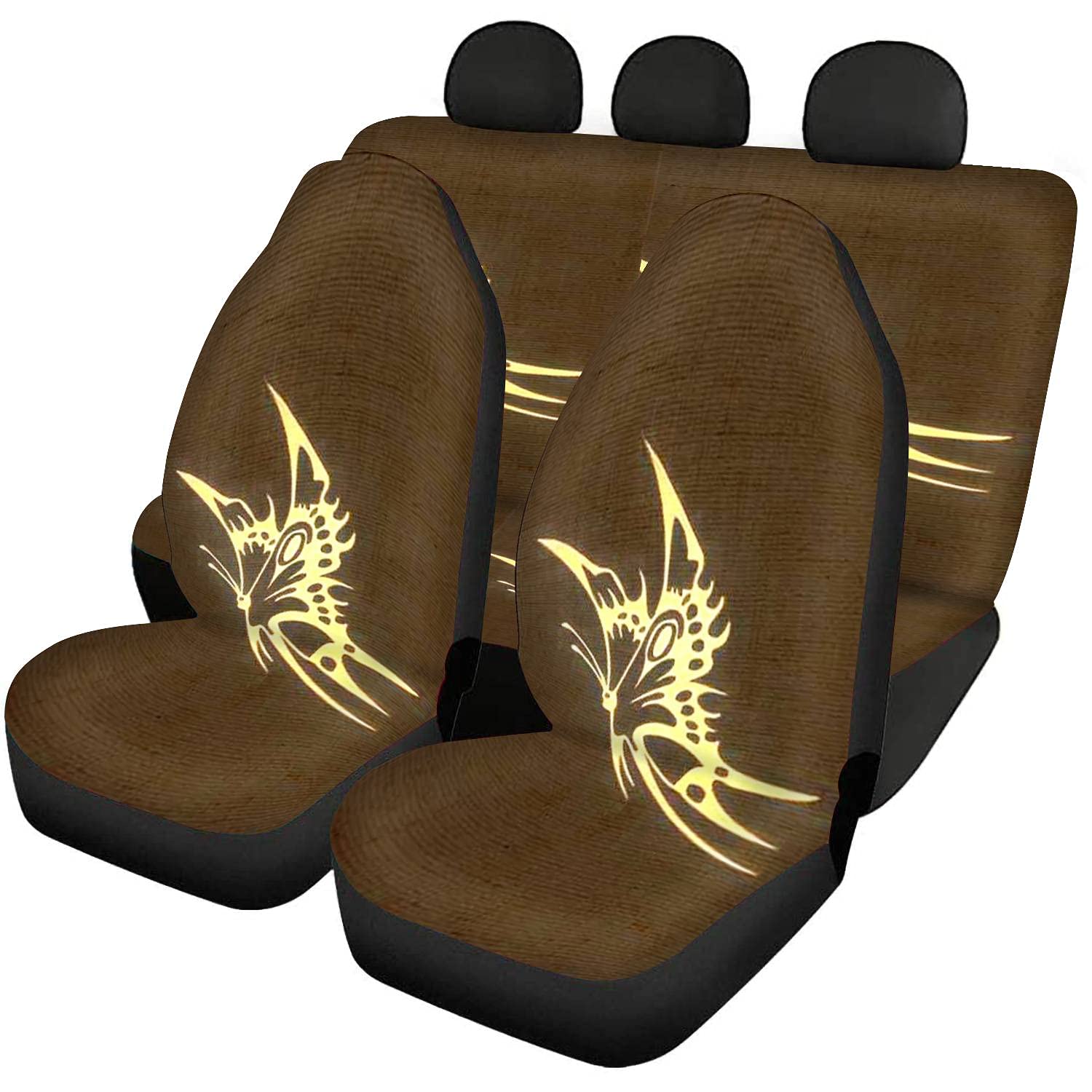 GDSJEGQM Full Set Car Seat Covers - Golden Butterfly Tattoo Design Abstract Art, Universal Fit for Most Vehicles | Car Interior Protection & Stylish Auto Decor Accessories | Perfect for Daily Commute, Road Trips & Enhancing Vehicle Aesthetics