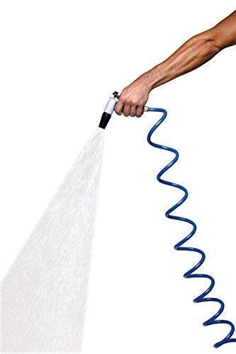 3/8 Inch ID Self Coiling Garden Hose - 25ft Flexible Lightweight Water Hose for RV, Marine, Outdoor Use - Blue - Perfect for Camping, Gardening, and Boat Cleaning