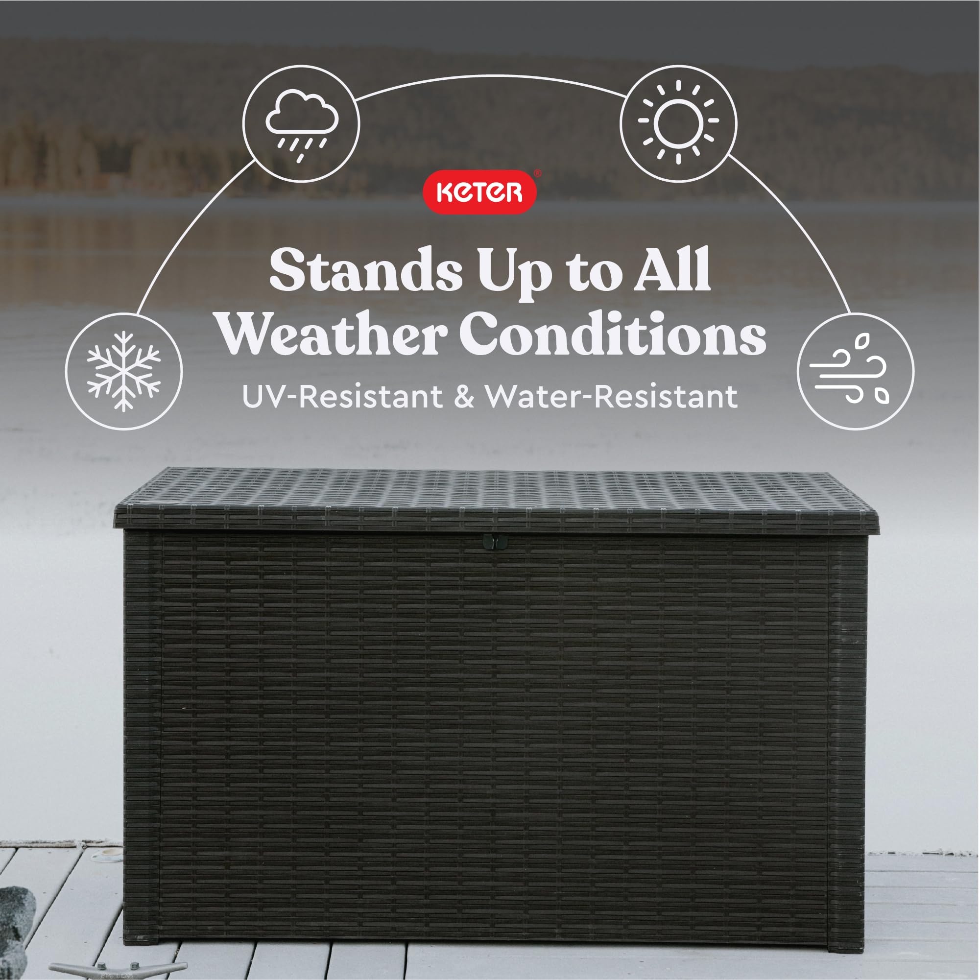 Keter Java XXL 230 Gallon Resin Outdoor Storage Box - Large Deck Box for Patio Furniture Cushions, Garden Tools, Pool Toys & Backyard Organization - Weatherproof Dark Grey Storage Container for Outdoor Use