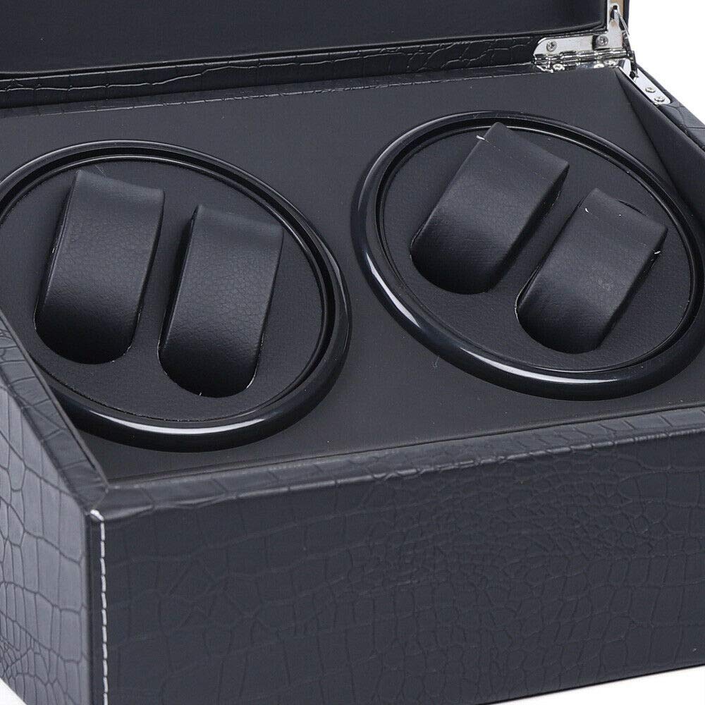 LOYALHEARTDY Automatic Watch Winder Display Box - 4 Watch Winders & 6 Storage Spaces - Black Crocodile Pattern - 2 Silent Motors - Auto Watch Storage Case for Luxury Watch Collection & Display - Perfect for Watch Enthusiasts, Collectors & Jewelry Storage