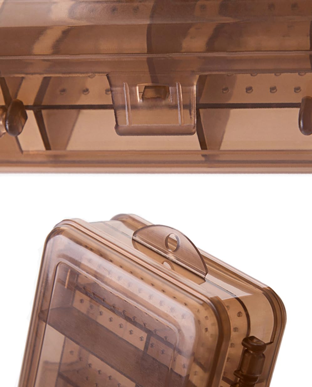 AKOAK 10-Grid Clear Plastic Jewelry Organizer Box - Double Compartment Earring Storage Case with Transparent Lid (Brown) | Perfect for Travel, Home Vanity & Gift Giving