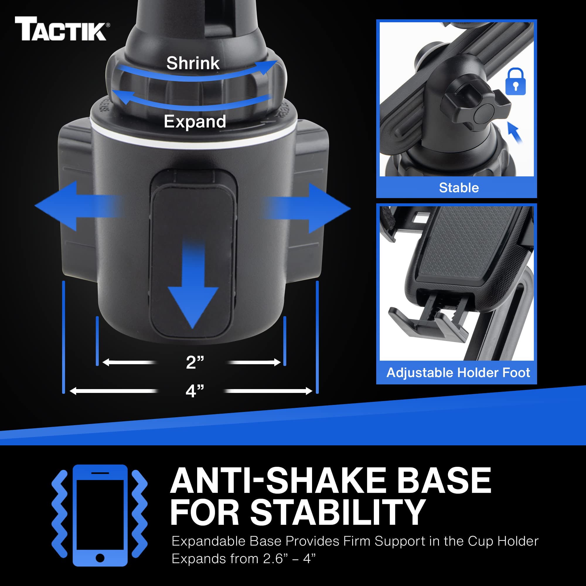 TACTIK 360° Rotatable Car Cup Holder Phone Mount - Universal Phone Holder for iPhone & Large 7