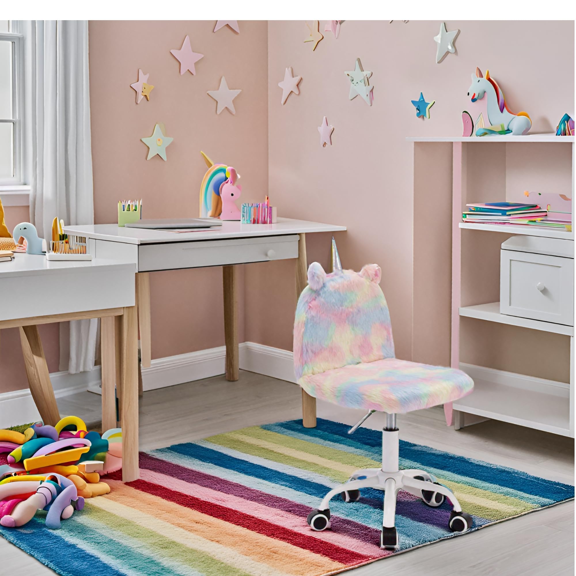 Adorable Unicorn Kids Desk Chair - Soft & Comfy Adjustable Swivel Chair for Girls & Boys with White Base | Perfect for Study, Gaming & Bedroom Decor